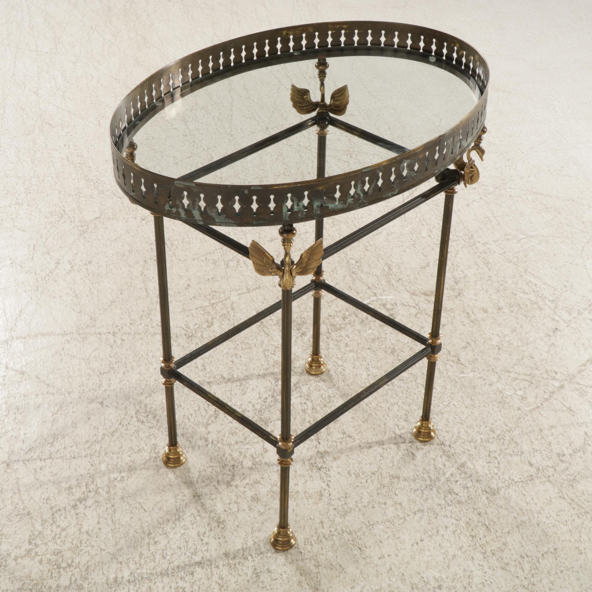 French Empire Style Metal and Glass Tray Table