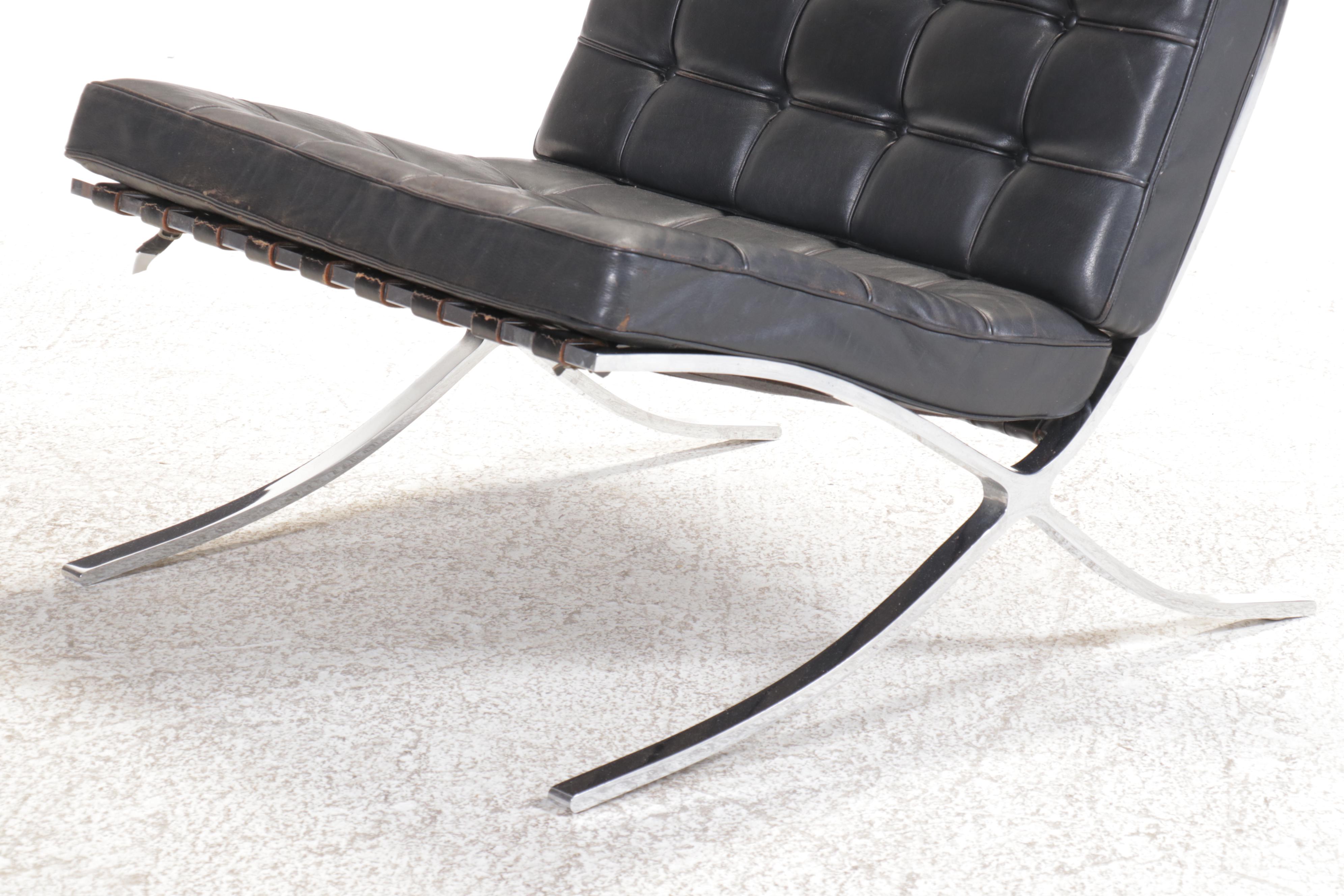 Barcelona Style Chrome Lounge Chair and Ottoman, Manner of Mies van der Rohe