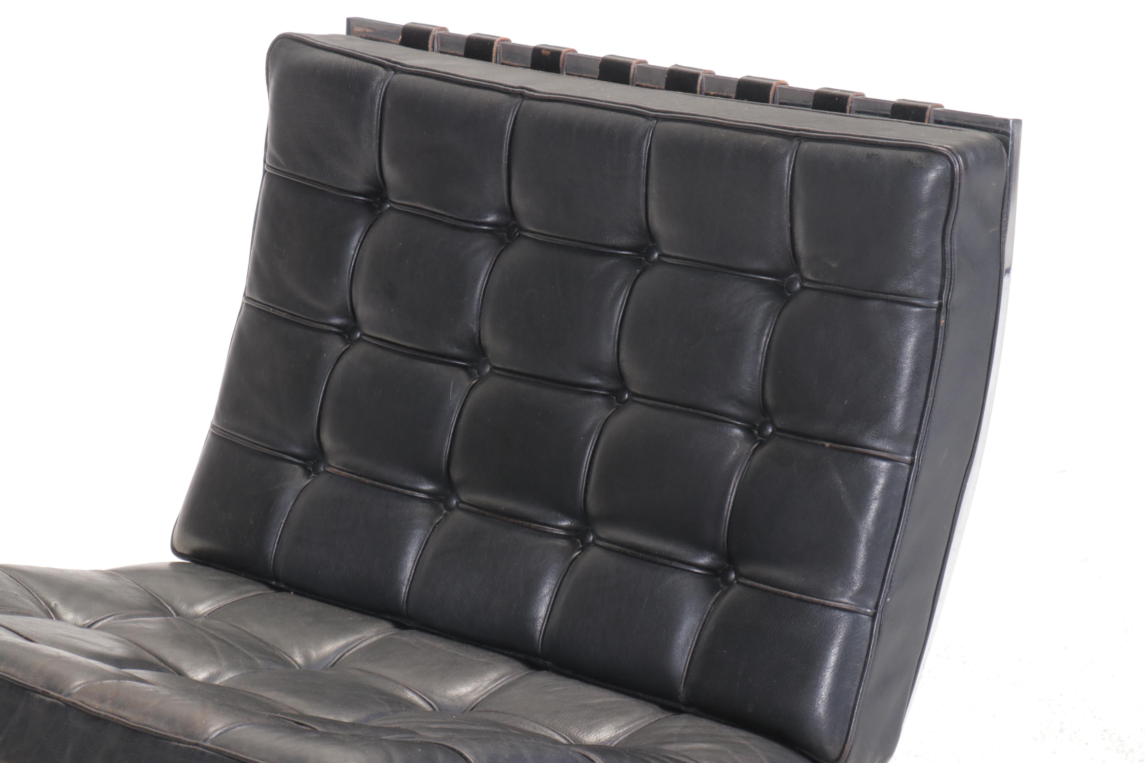 Barcelona Style Chrome Lounge Chair and Ottoman, Manner of Mies van der Rohe