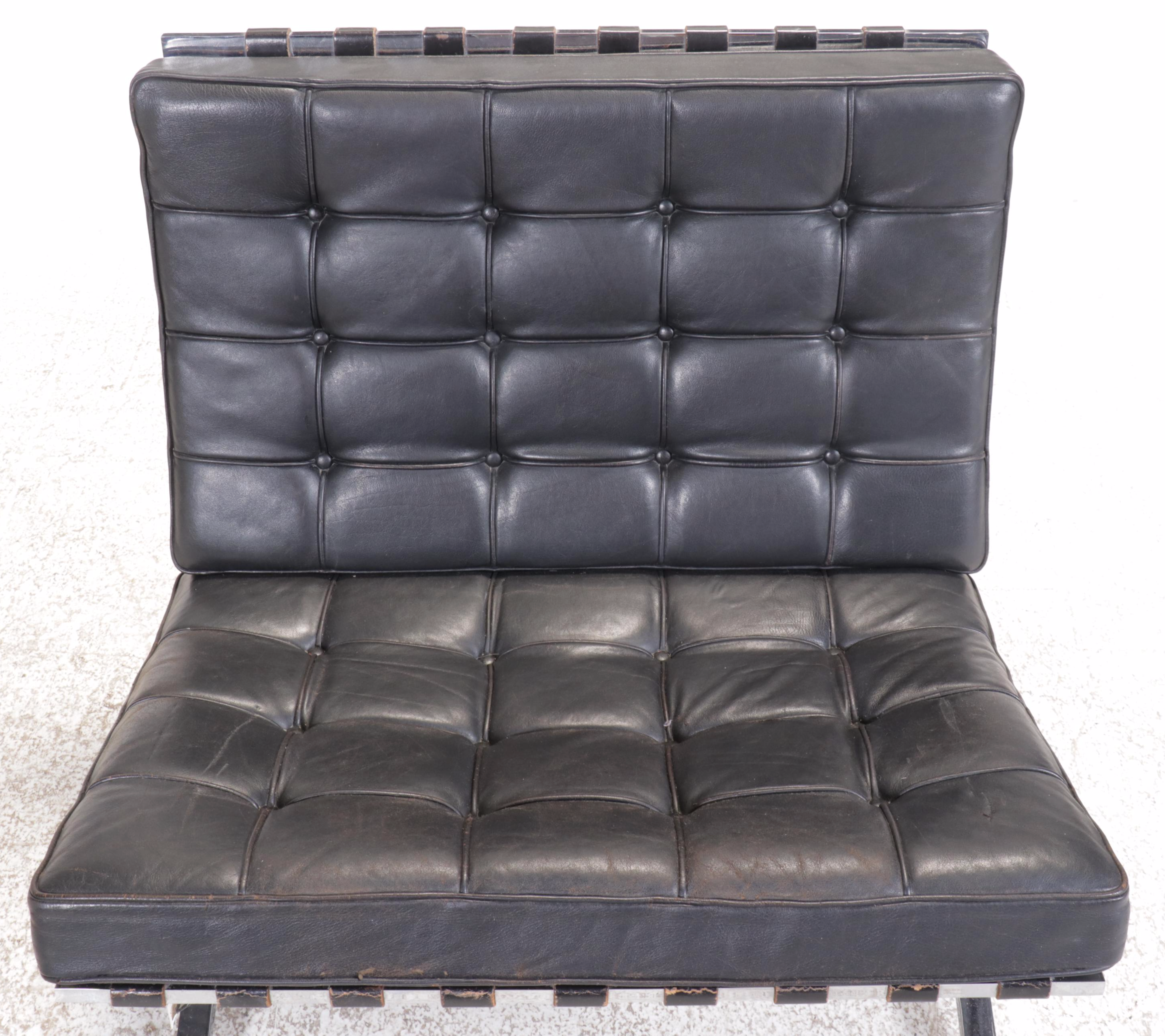 Barcelona Style Chrome Lounge Chair and Ottoman, Manner of Mies van der Rohe