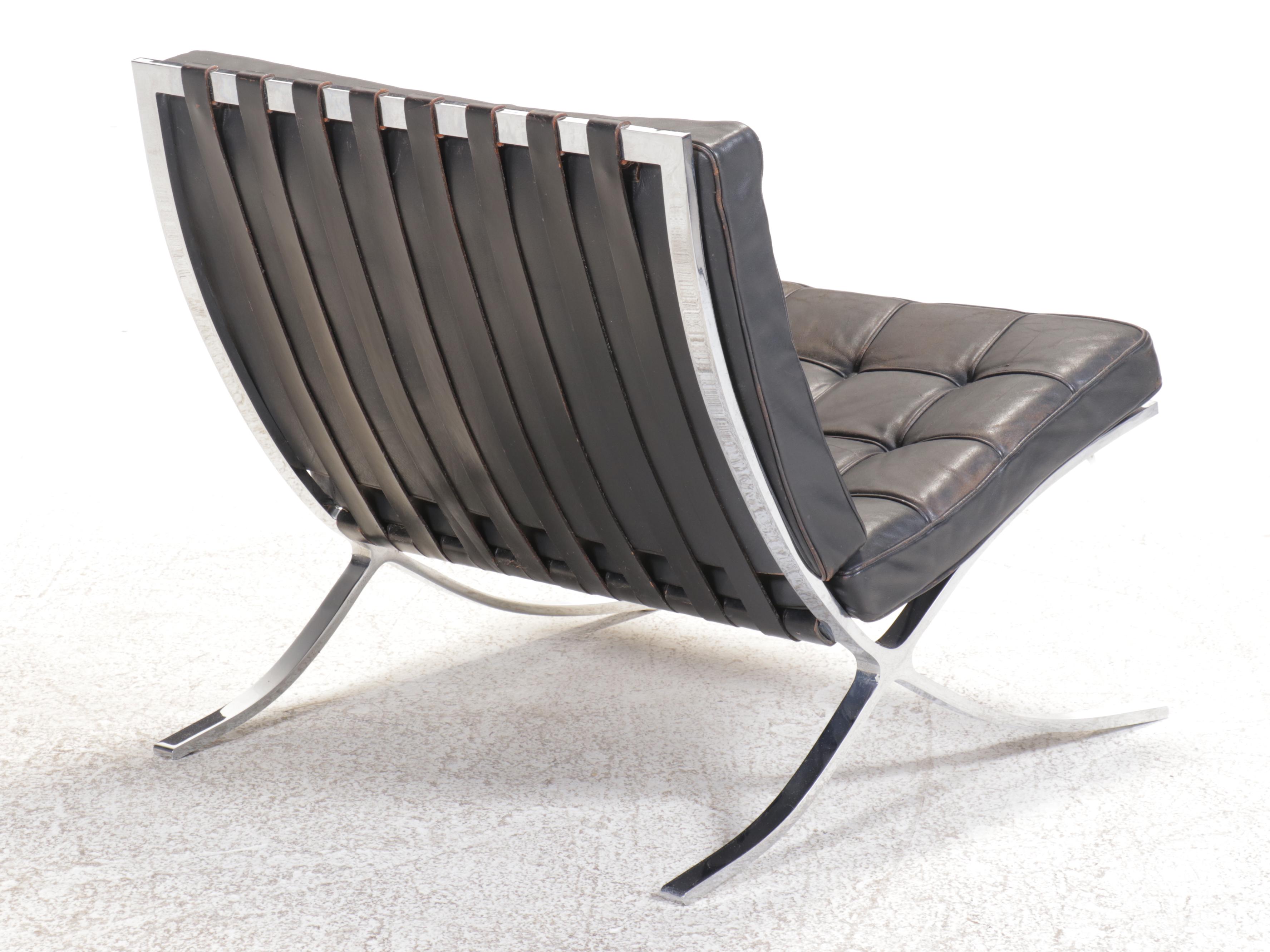 Barcelona Style Chrome Lounge Chair and Ottoman, Manner of Mies van der Rohe