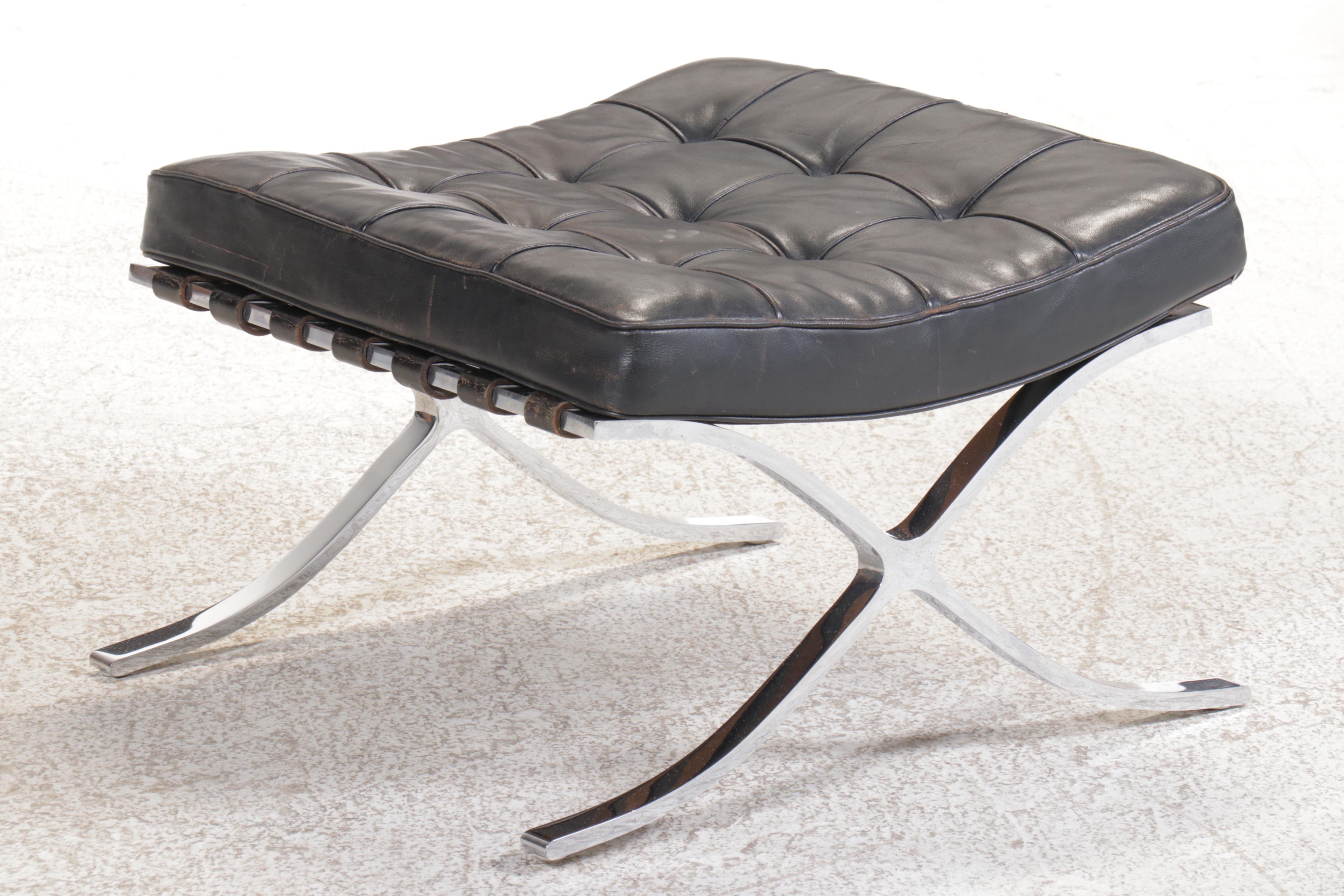 Barcelona Style Chrome Lounge Chair and Ottoman, Manner of Mies van der Rohe