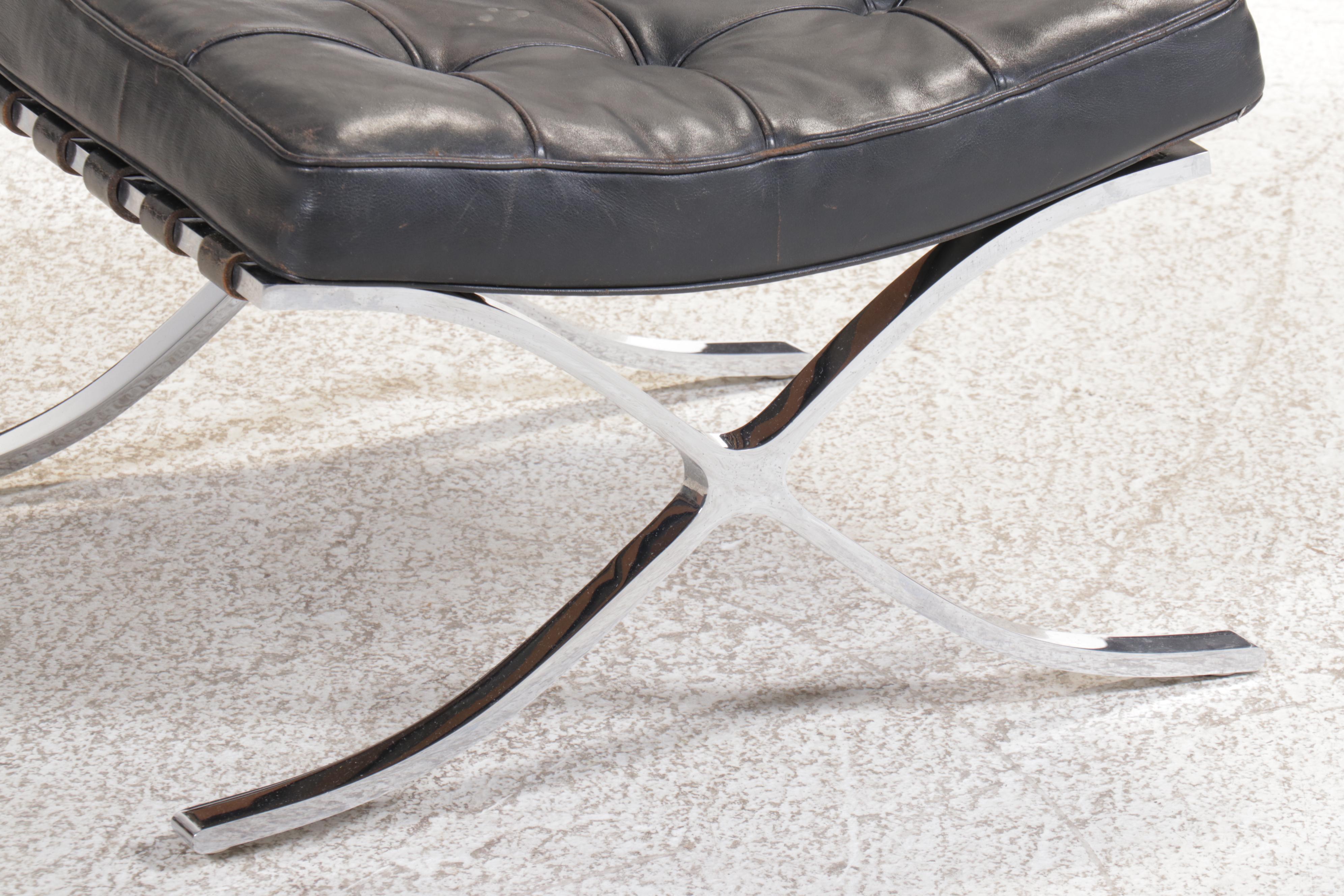 Barcelona Style Chrome Lounge Chair and Ottoman, Manner of Mies van der Rohe