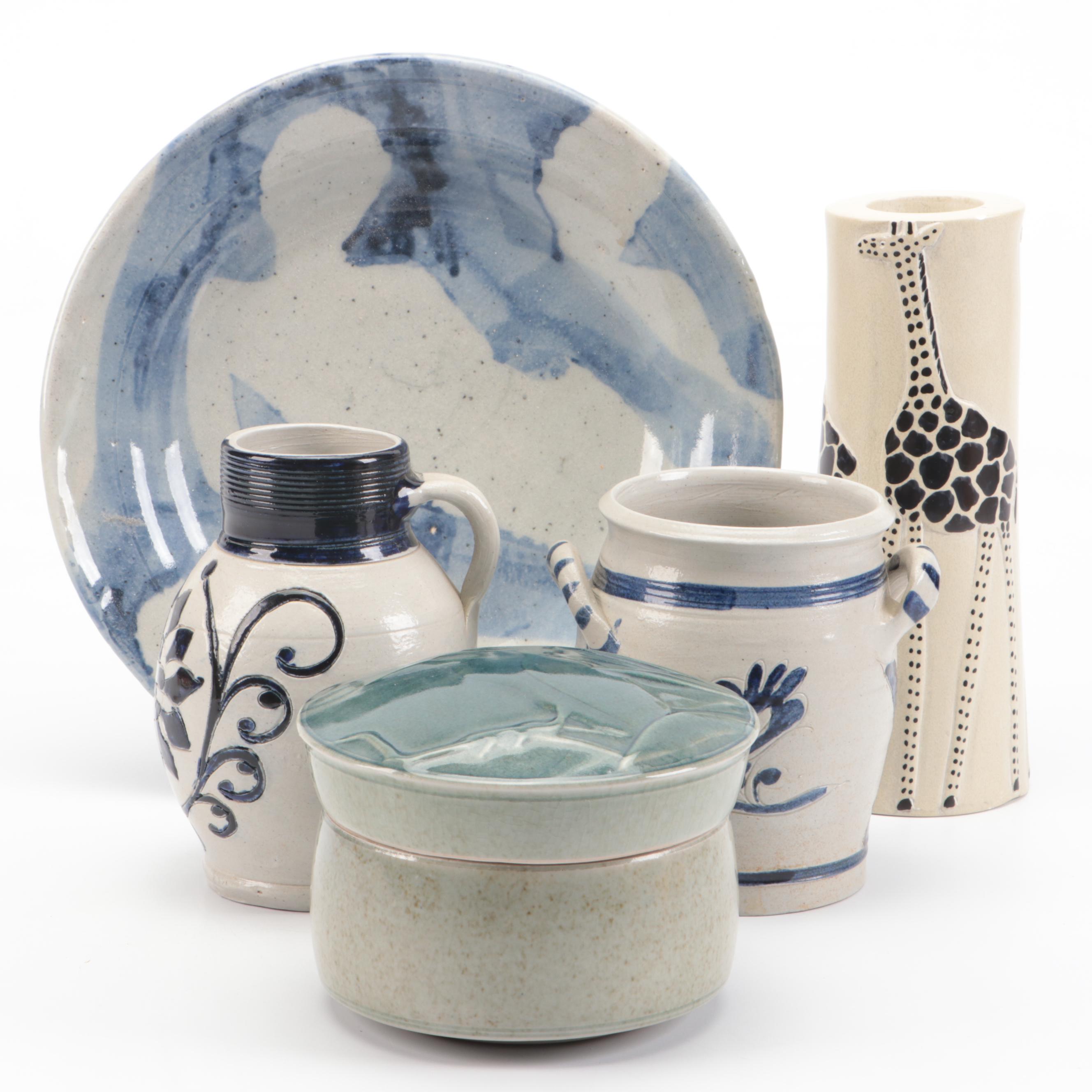 Williamsburg Restoration Salt Glazed Stoneware Crock and Pitcher with Décor