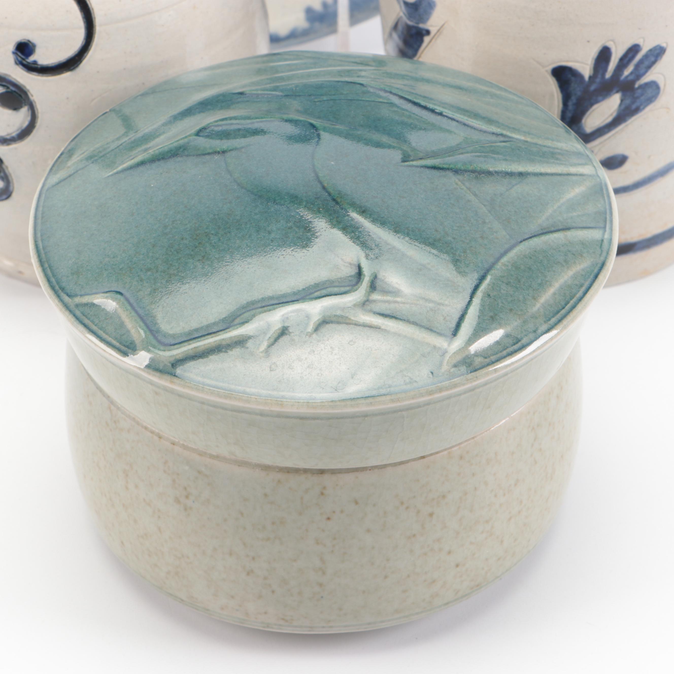 Williamsburg Restoration Salt Glazed Stoneware Crock and Pitcher with Décor