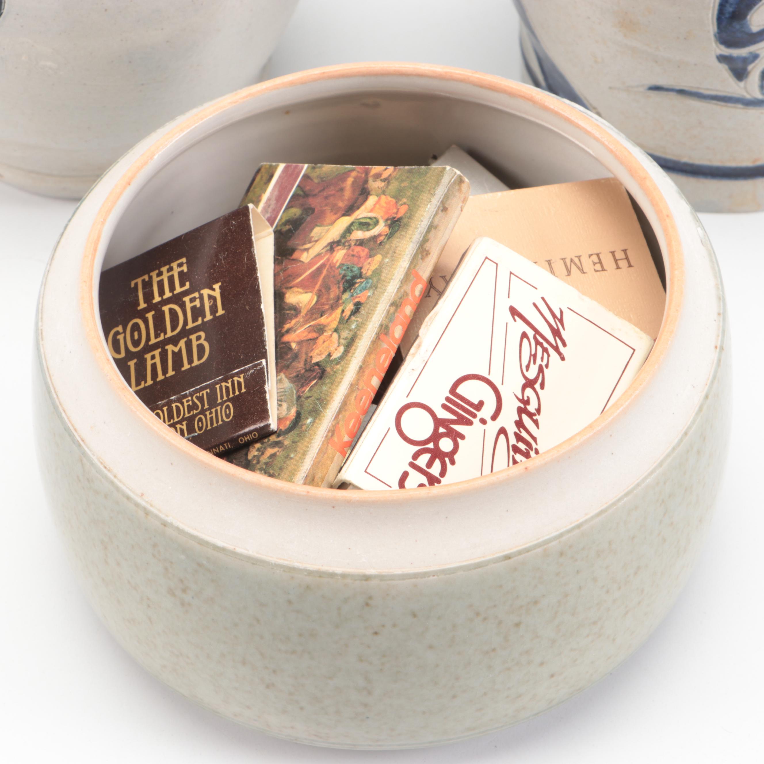 Williamsburg Restoration Salt Glazed Stoneware Crock and Pitcher with Décor