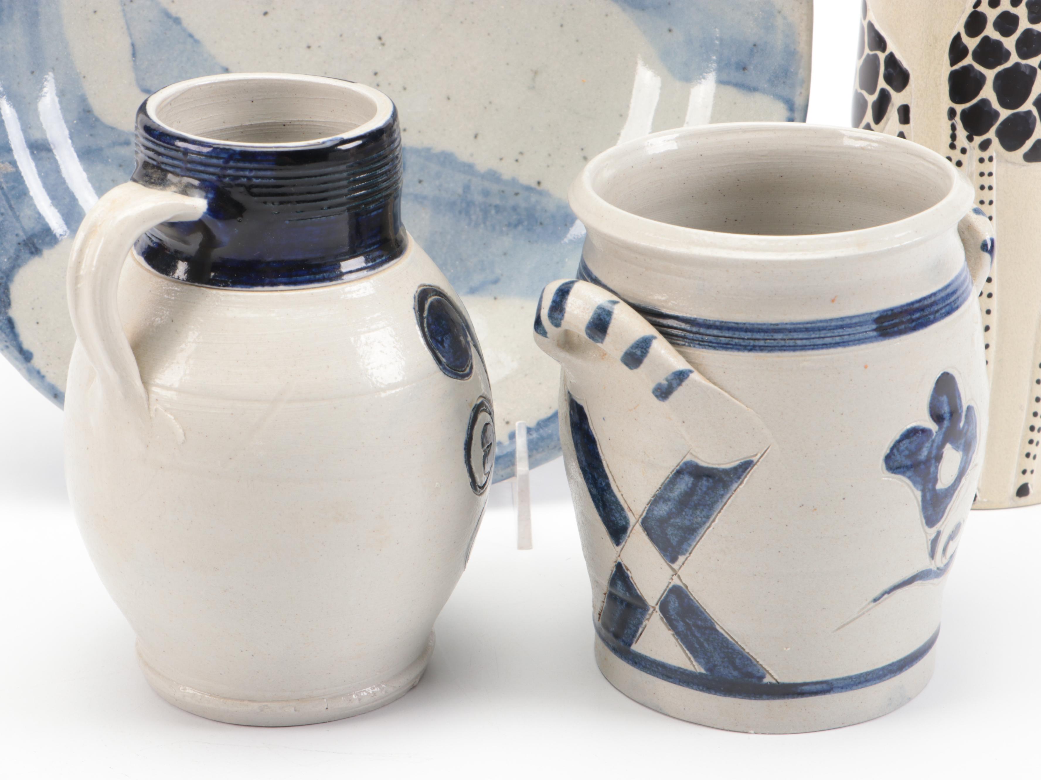 Williamsburg Restoration Salt Glazed Stoneware Crock and Pitcher with Décor