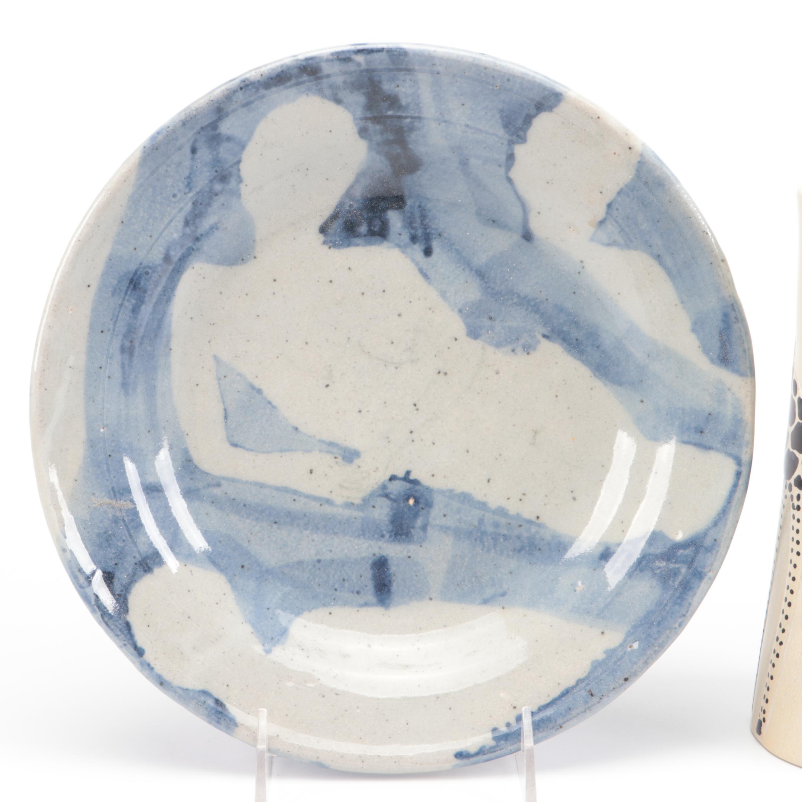 Williamsburg Restoration Salt Glazed Stoneware Crock and Pitcher with Décor