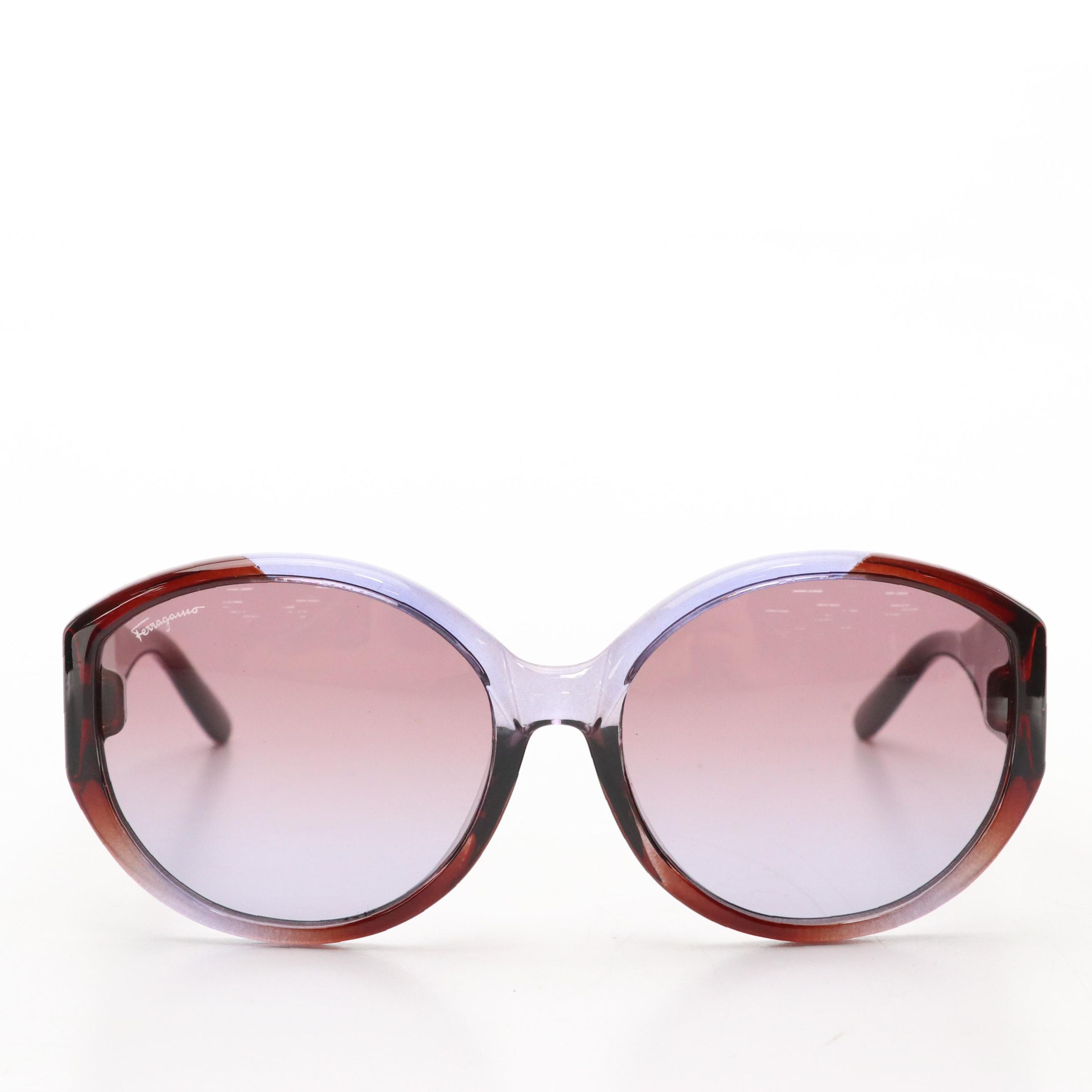 Salvatore Ferragamo SF947SA Violet Brown Round Framed Sunglasses with Case & Box