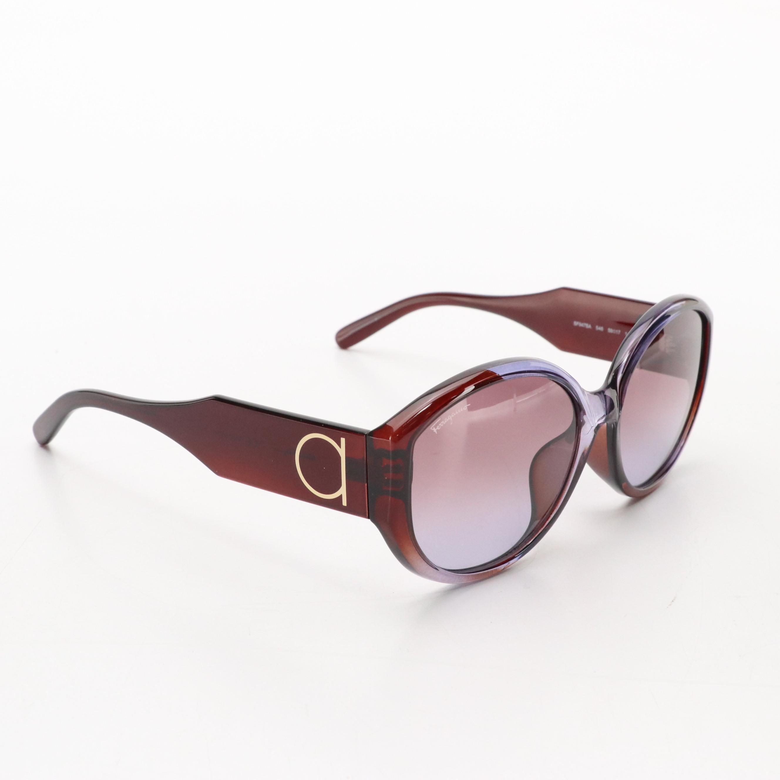 Salvatore Ferragamo SF947SA Violet Brown Round Framed Sunglasses with Case & Box