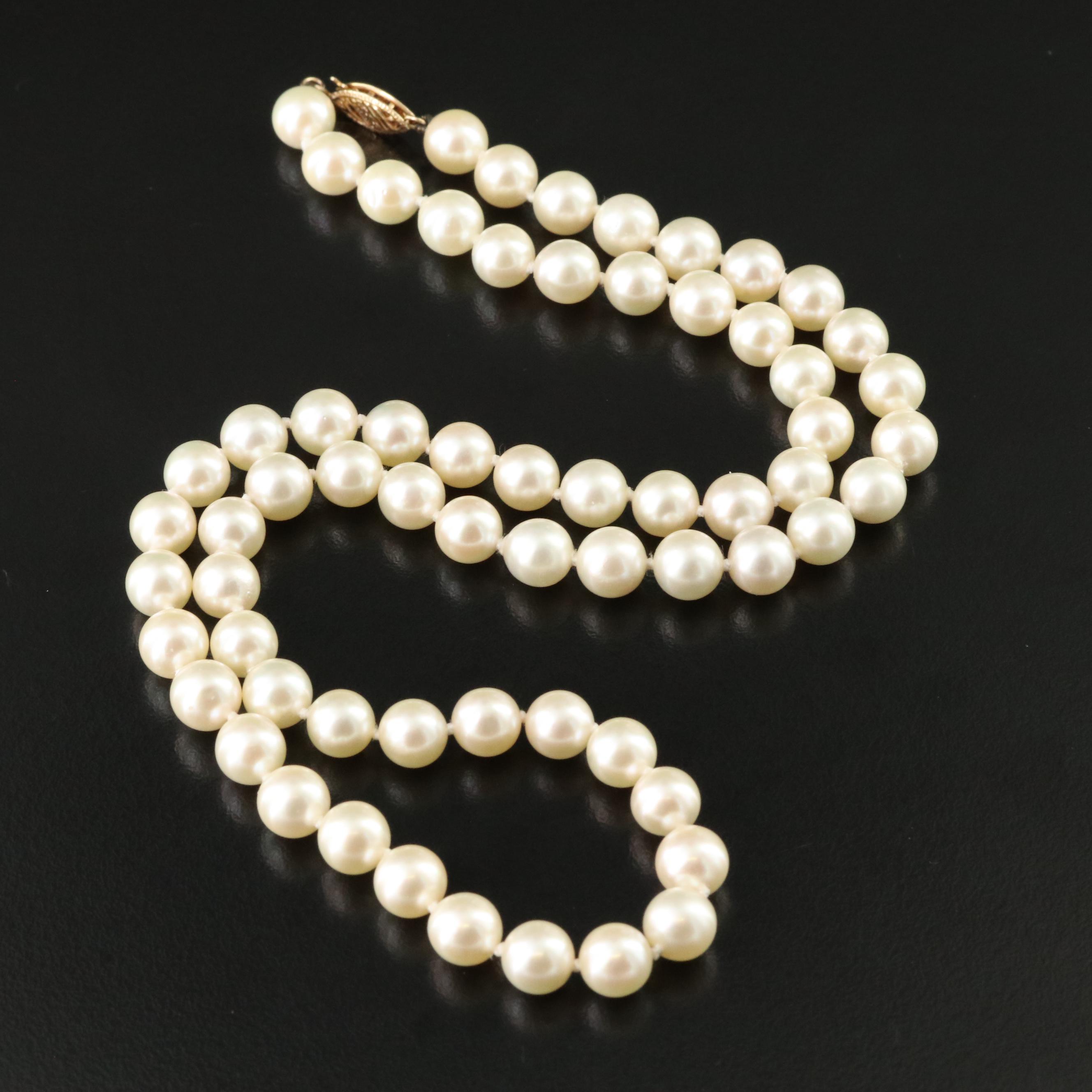 Pearl Necklace and Bracelet with 14K Clasps