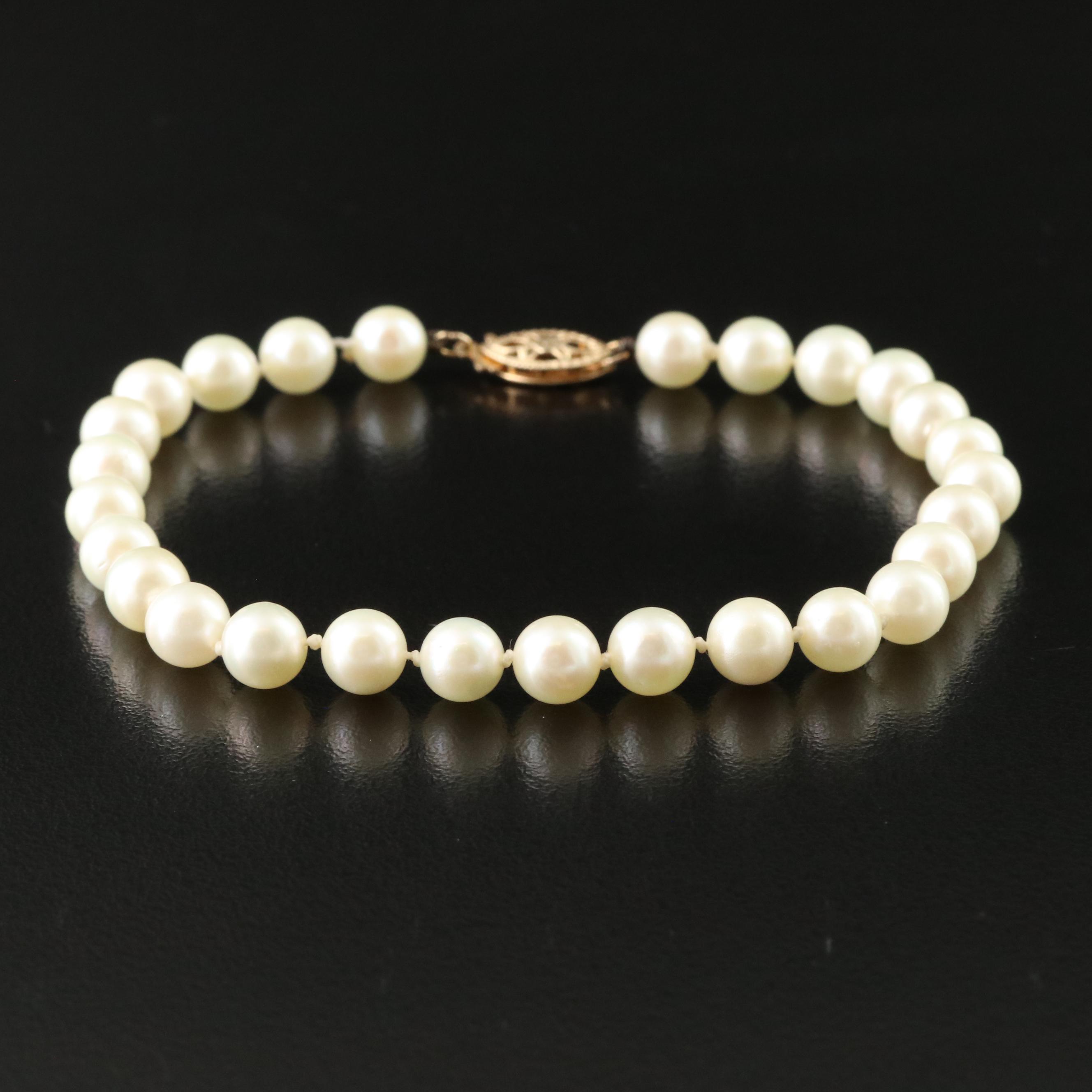 Pearl Necklace and Bracelet with 14K Clasps