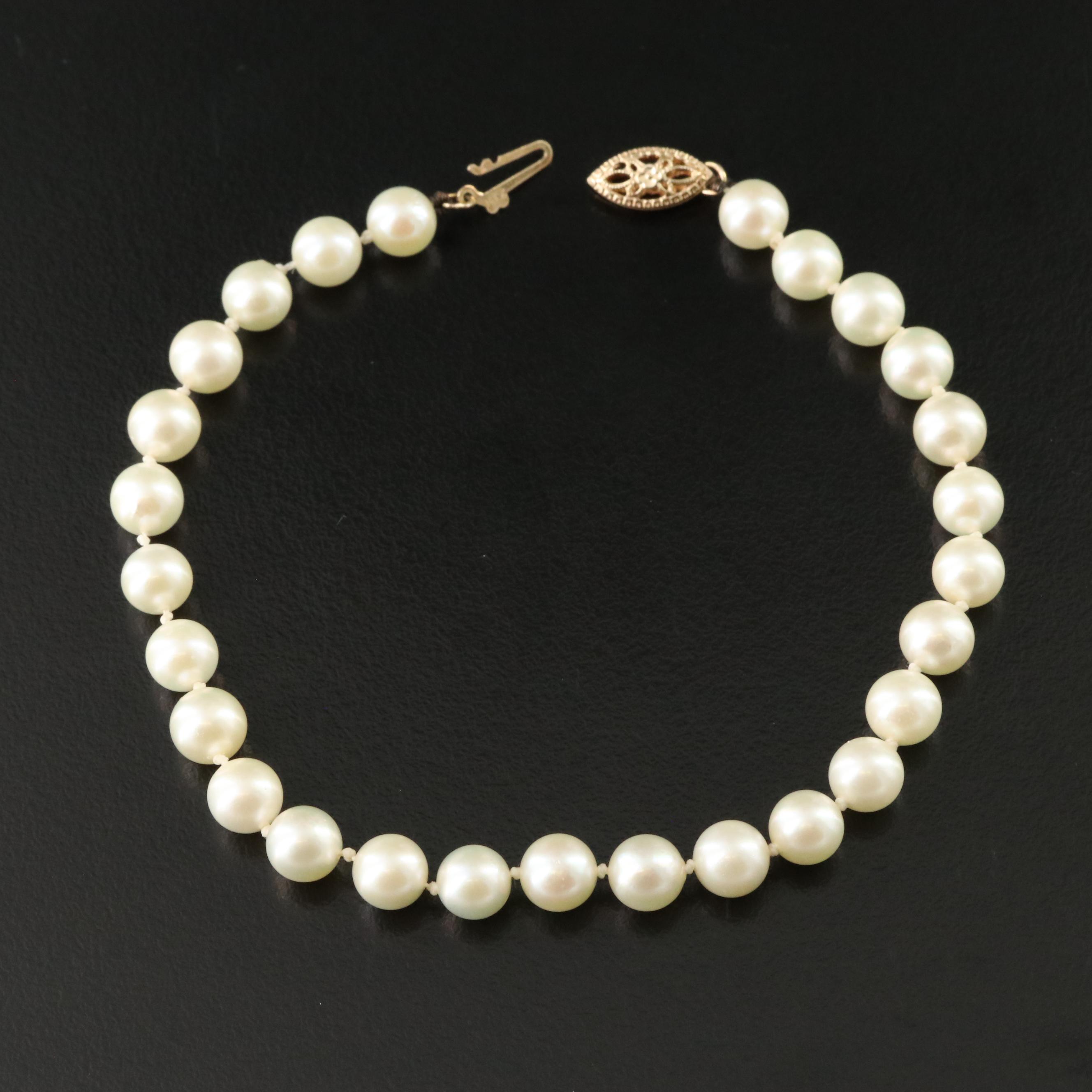 Pearl Necklace and Bracelet with 14K Clasps