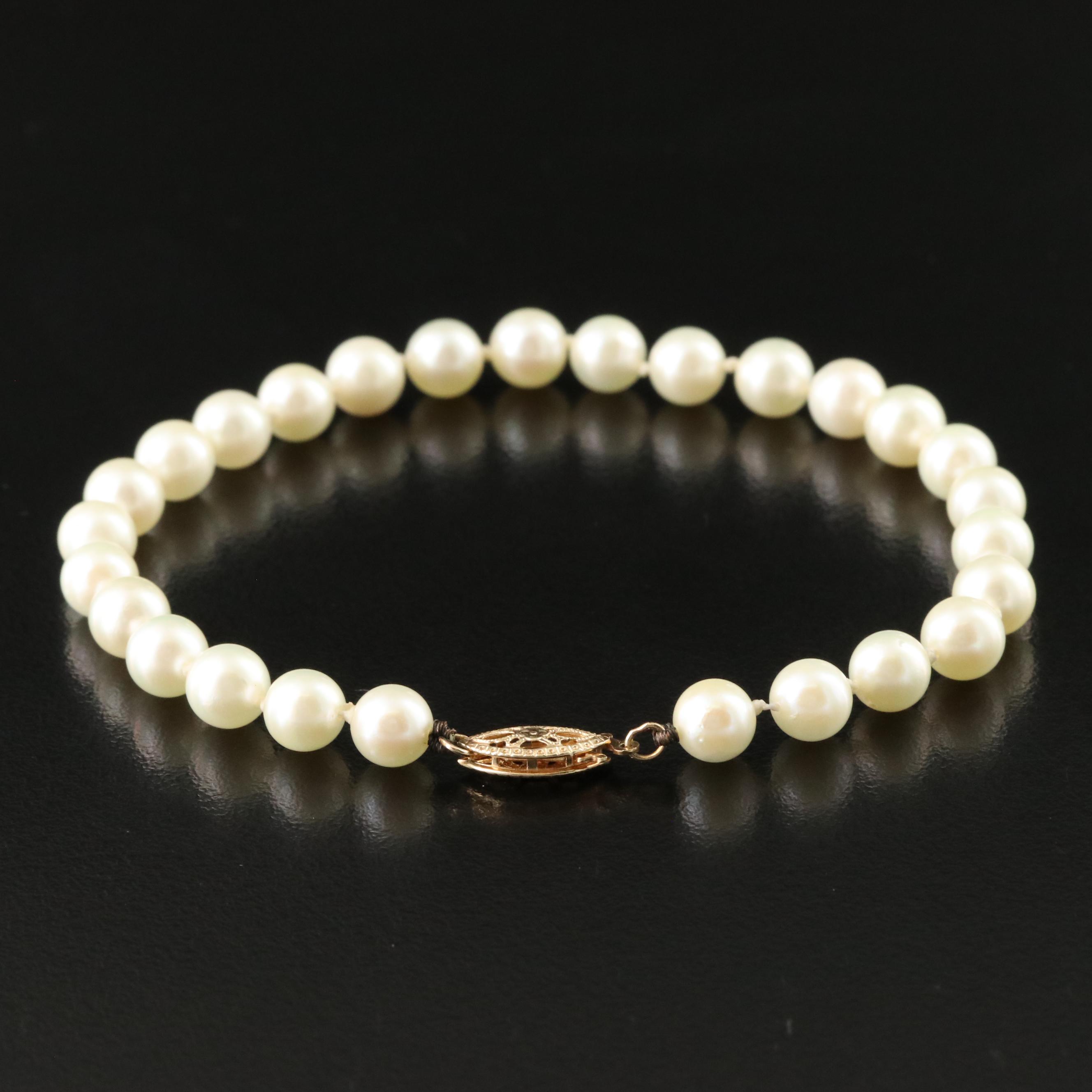 Pearl Necklace and Bracelet with 14K Clasps