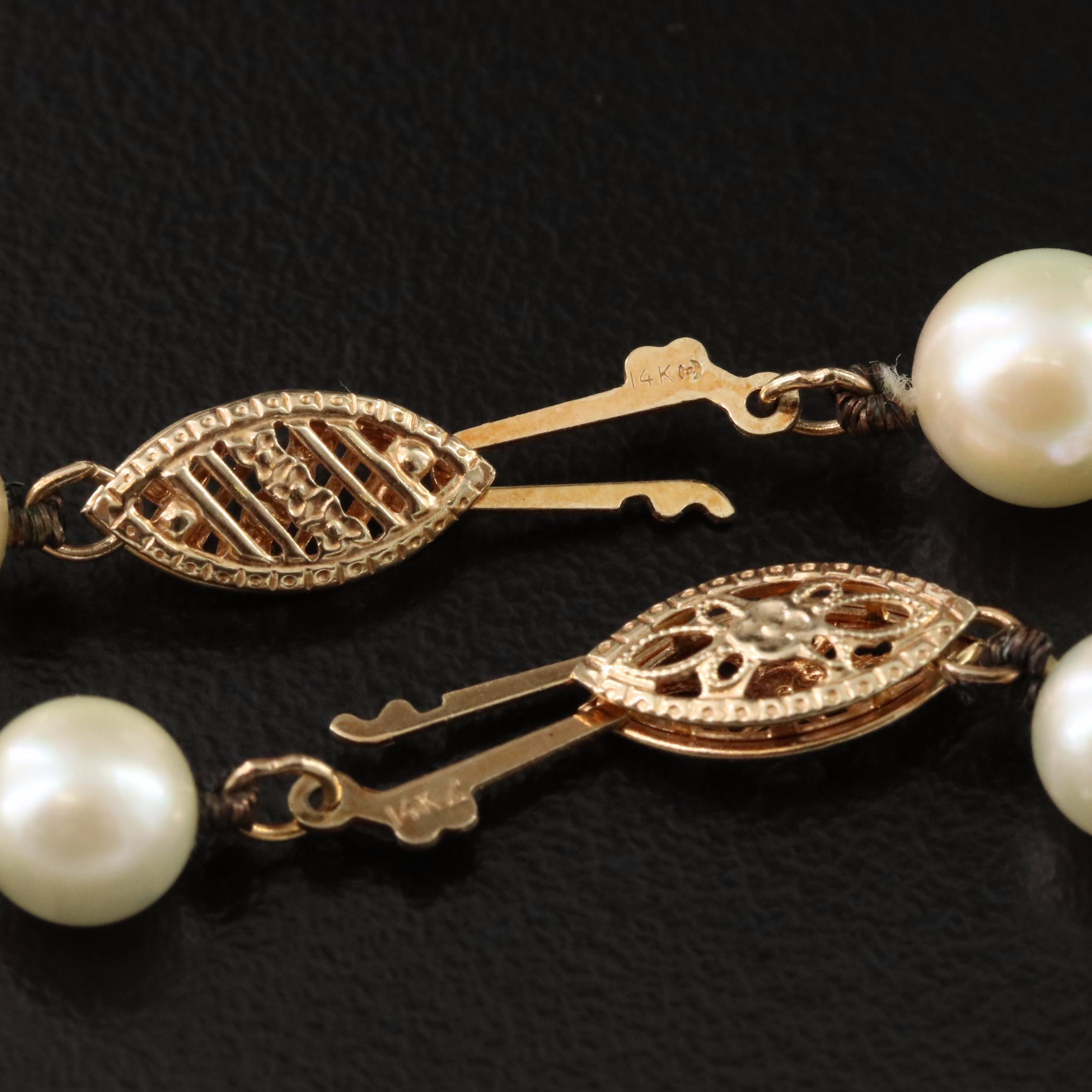Pearl Necklace and Bracelet with 14K Clasps