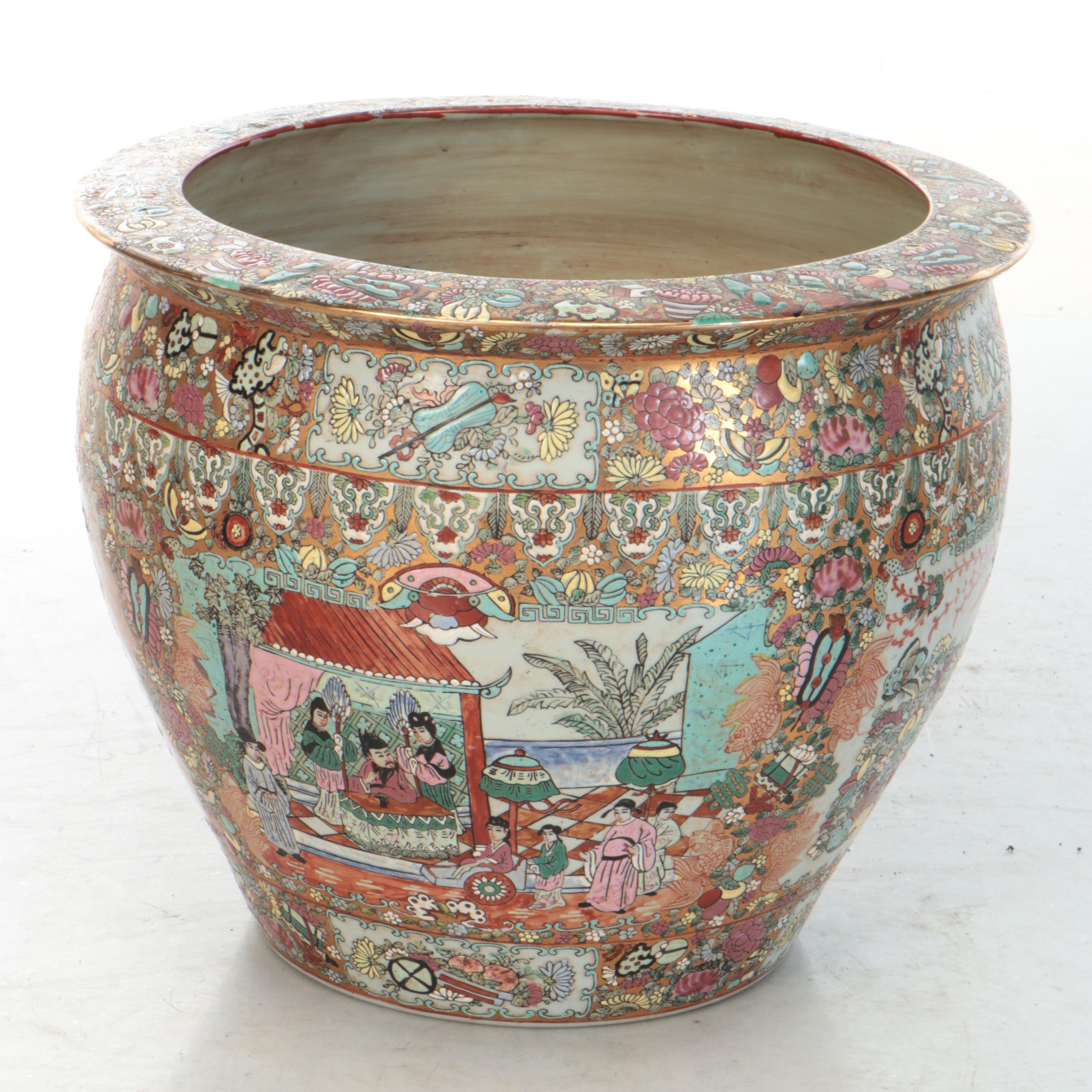 Chinese Ceramic Famille Rose Fishbowl Planter