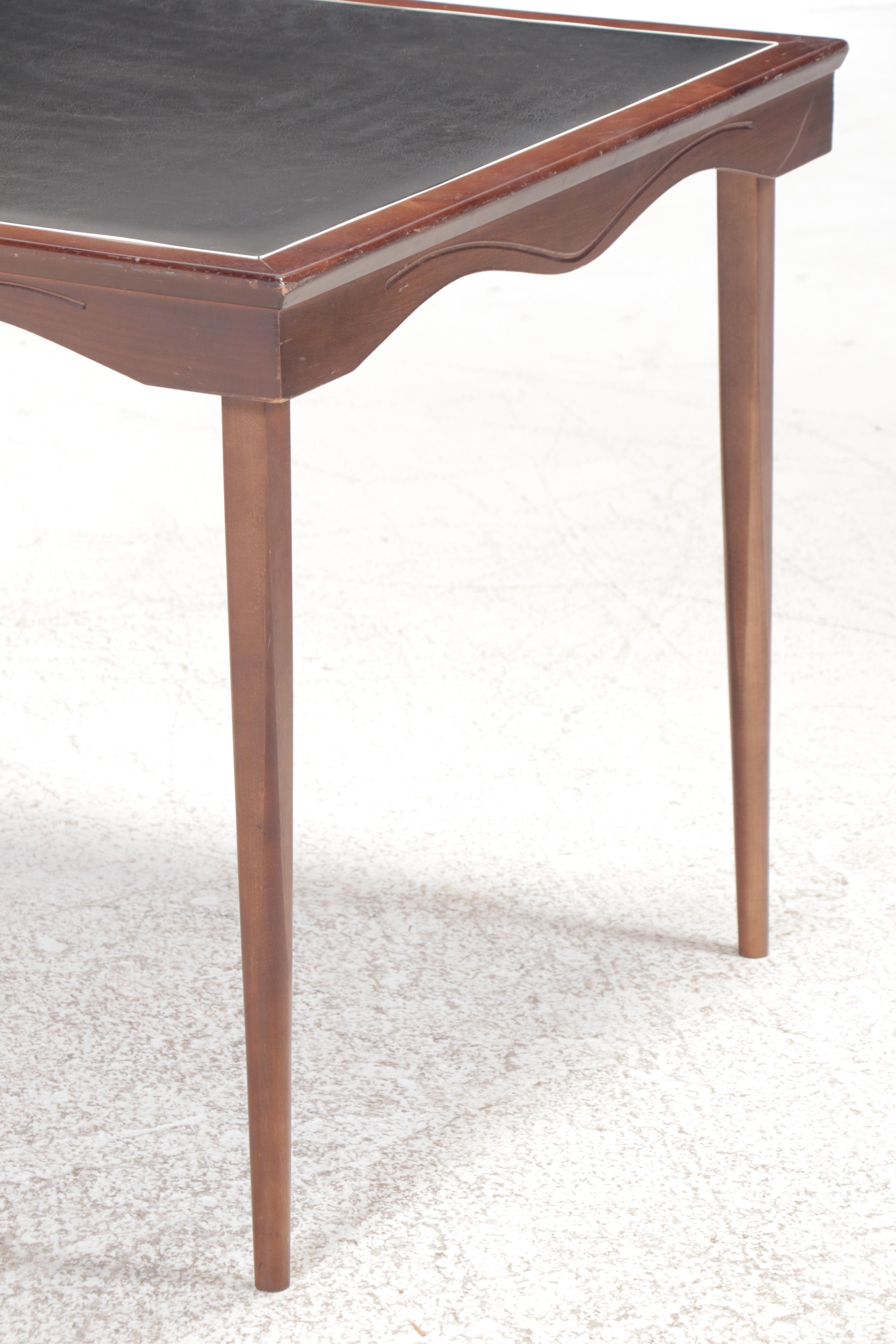 Regency Style Scallop Edge Wood and Vinyl Top Folding Table