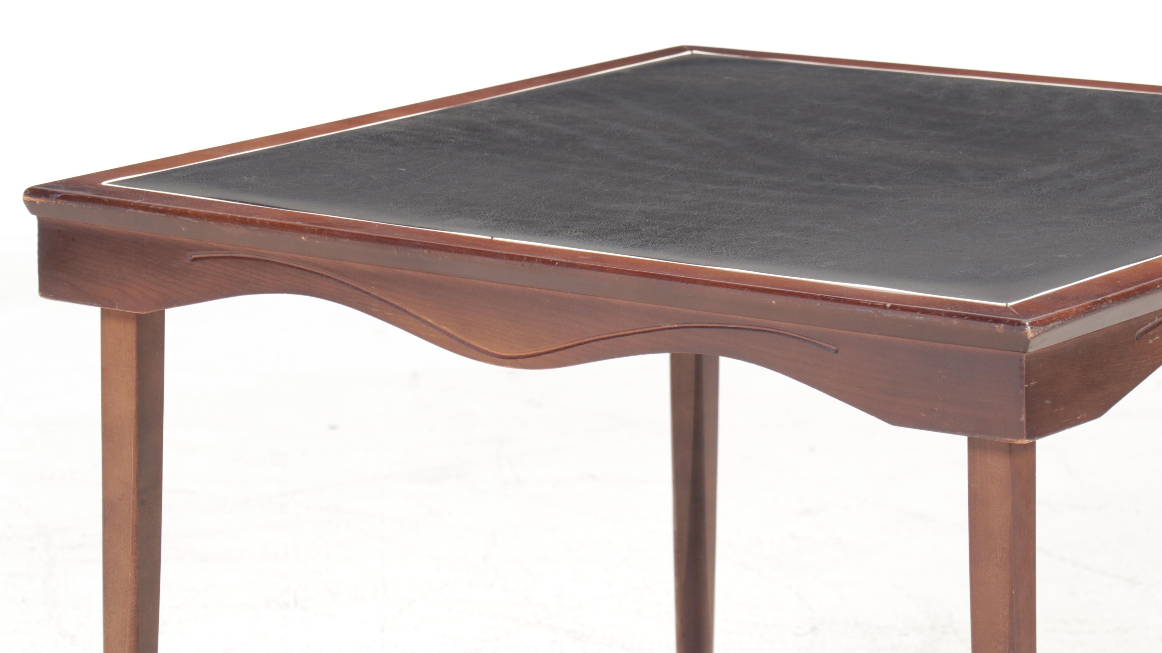 Regency Style Scallop Edge Wood and Vinyl Top Folding Table