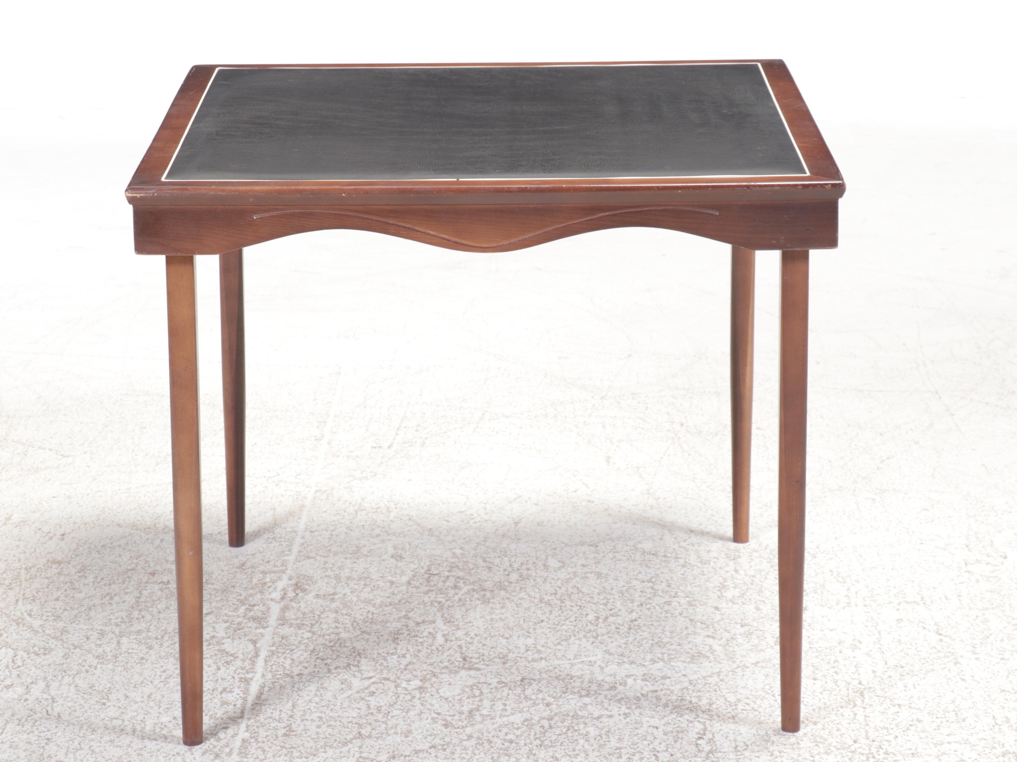 Regency Style Scallop Edge Wood and Vinyl Top Folding Table