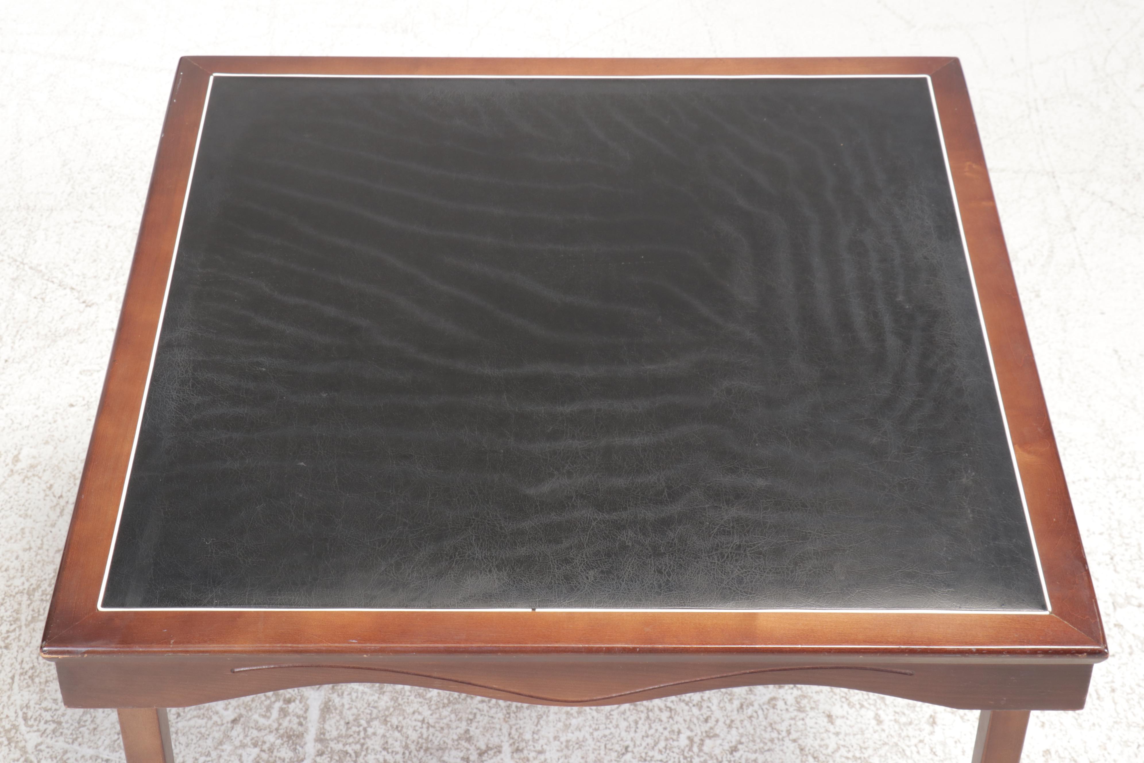 Regency Style Scallop Edge Wood and Vinyl Top Folding Table