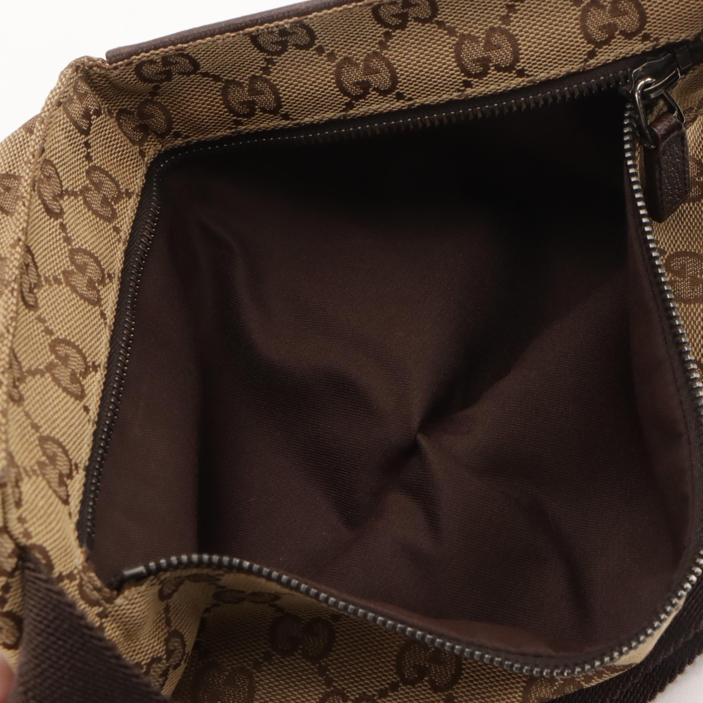 Gucci Double Pocket Belt Bag in Monogram Canvas and Leather Trim