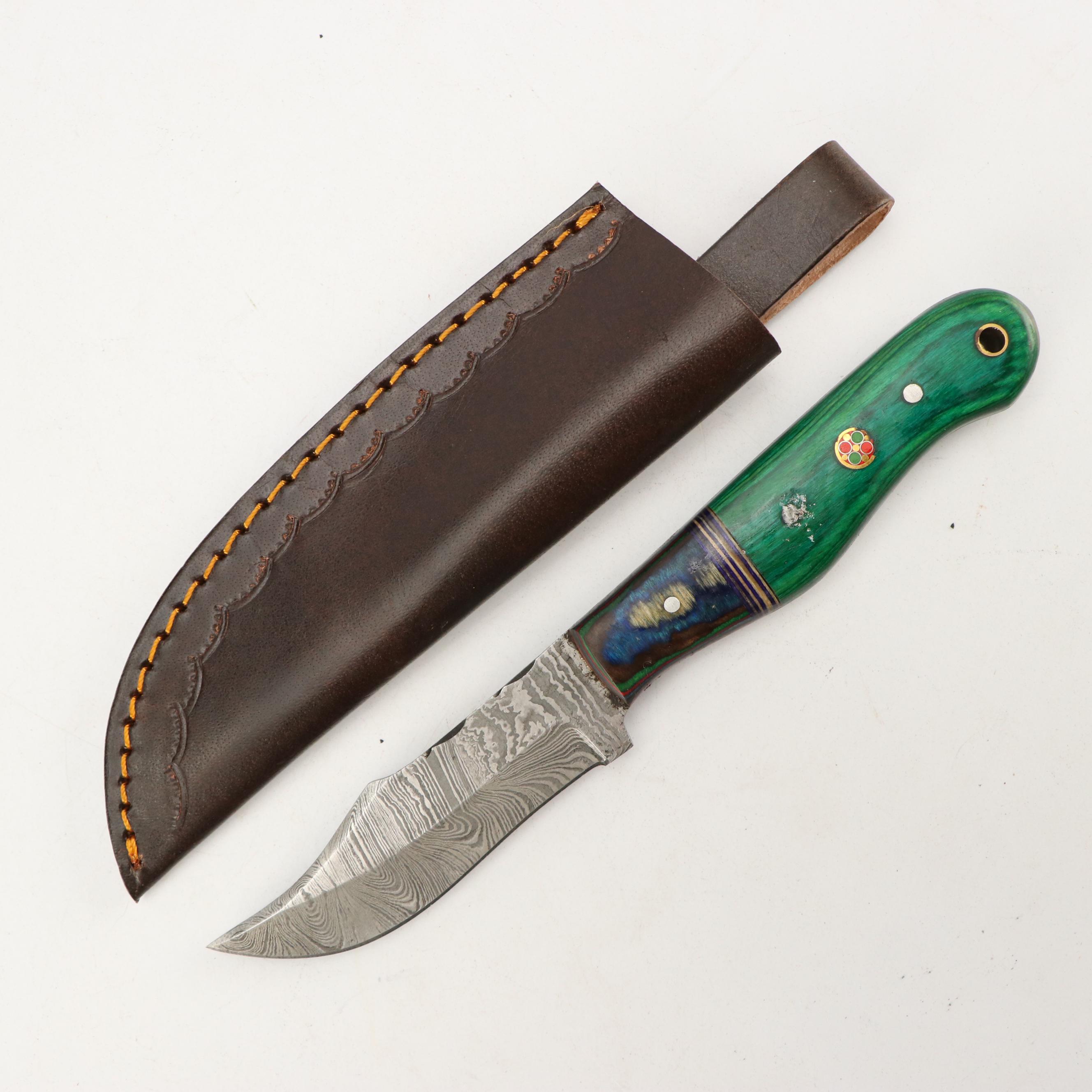 Damascus Steel Skinner and Hunting Knives with Cleaver