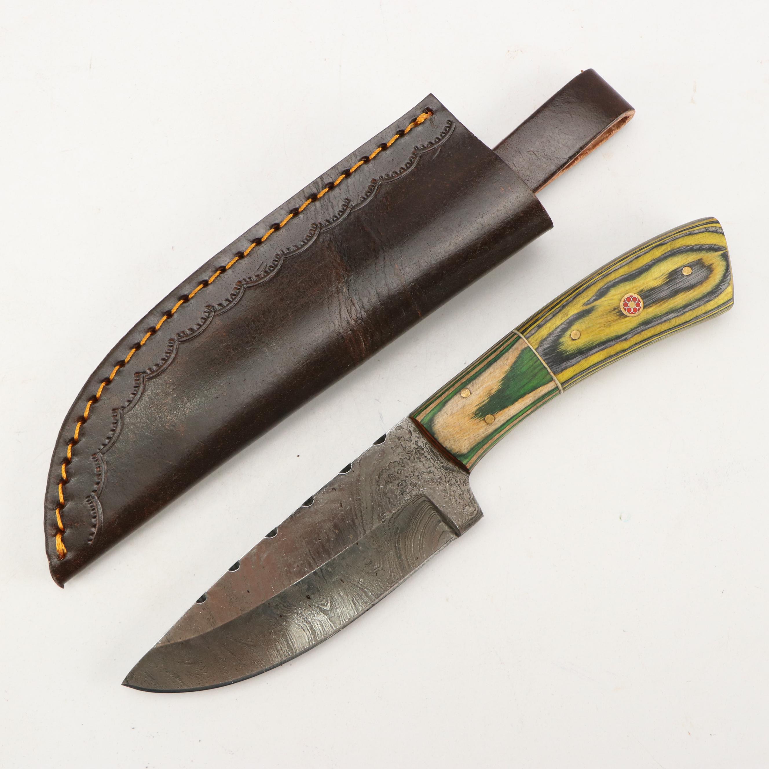 Damascus Steel Skinner and Hunting Knives with Cleaver