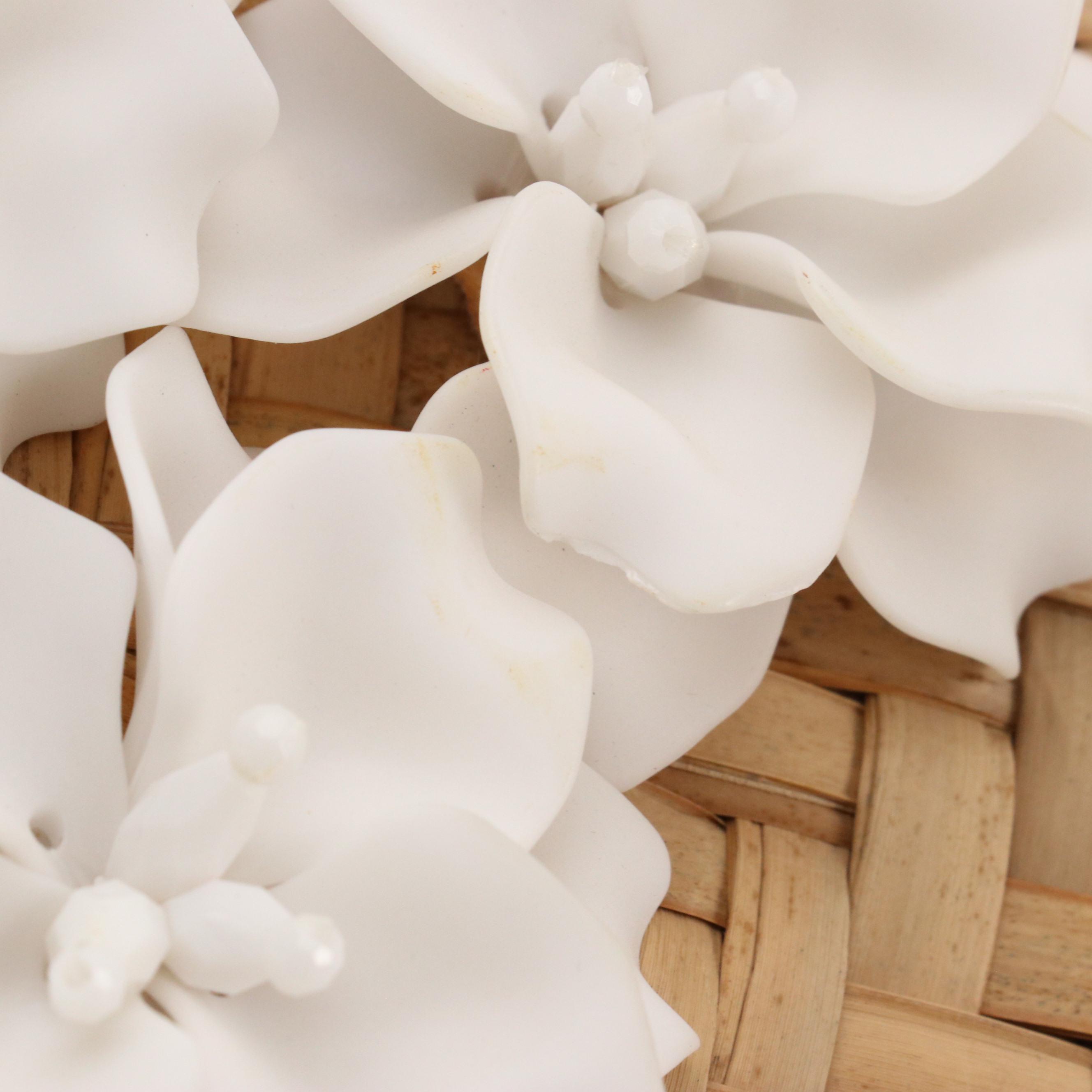 Ken Samudio Woven Grass Basket Tote with White Molded Flower Embellishments