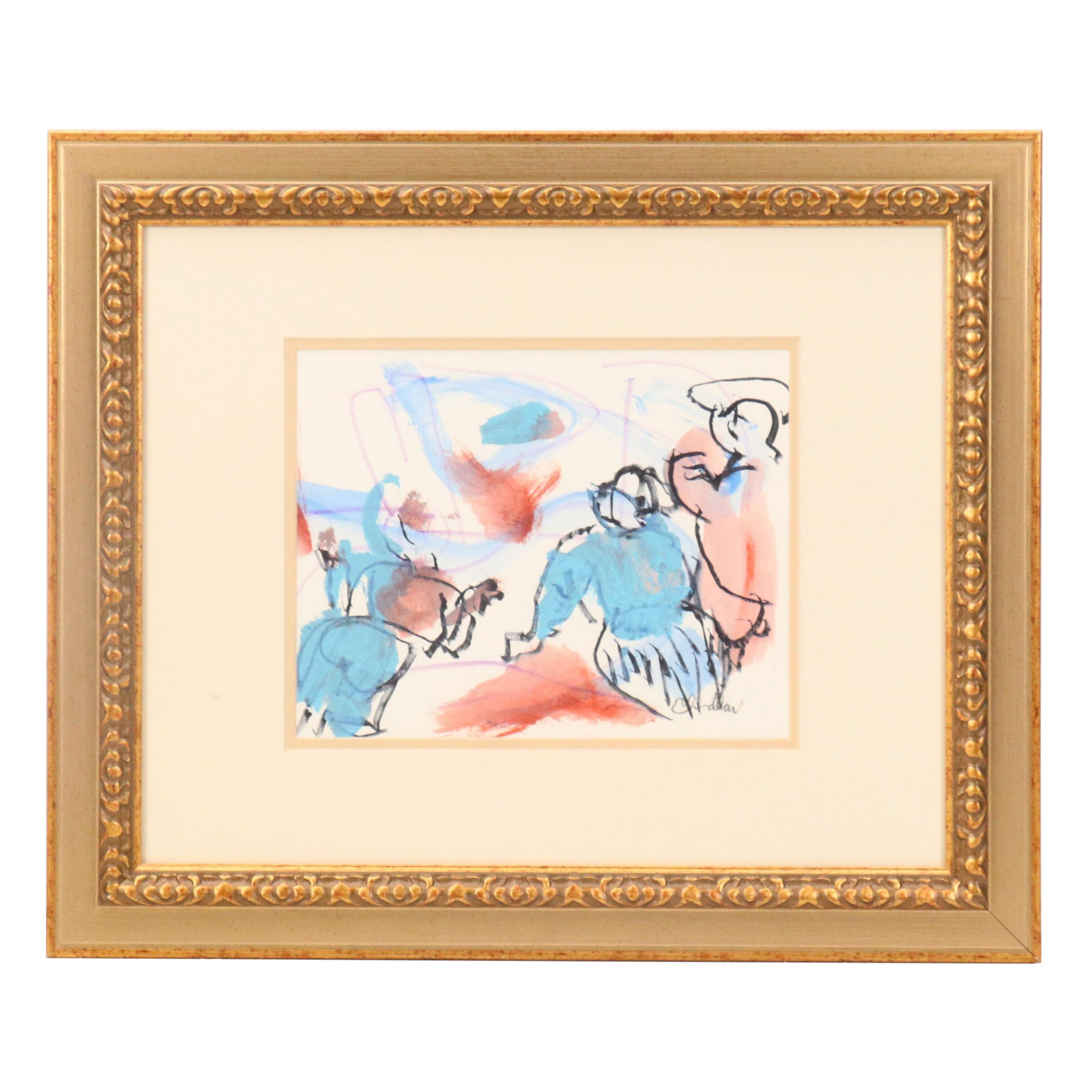 Paul Chidlaw Abstract Expressionist Pastel and Wash Drawing