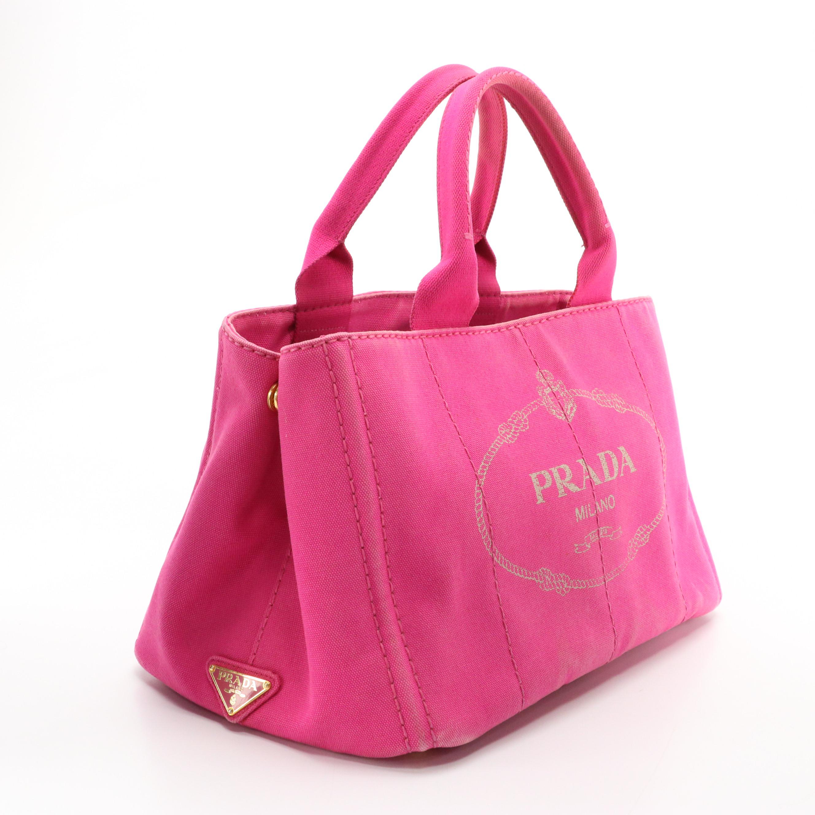 Prada Fuchsia Canapa Canvas Logo Tote