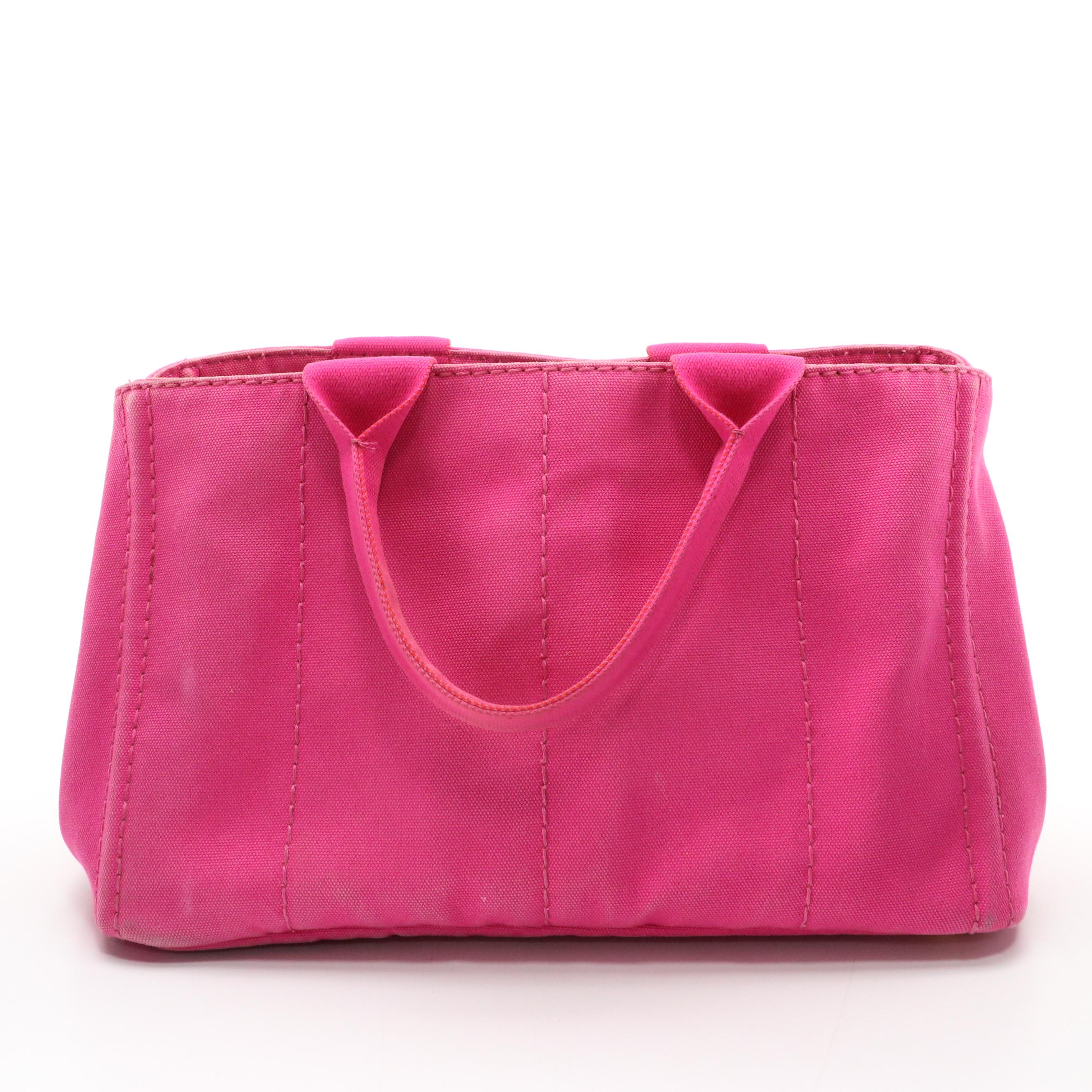 Prada Fuchsia Canapa Canvas Logo Tote