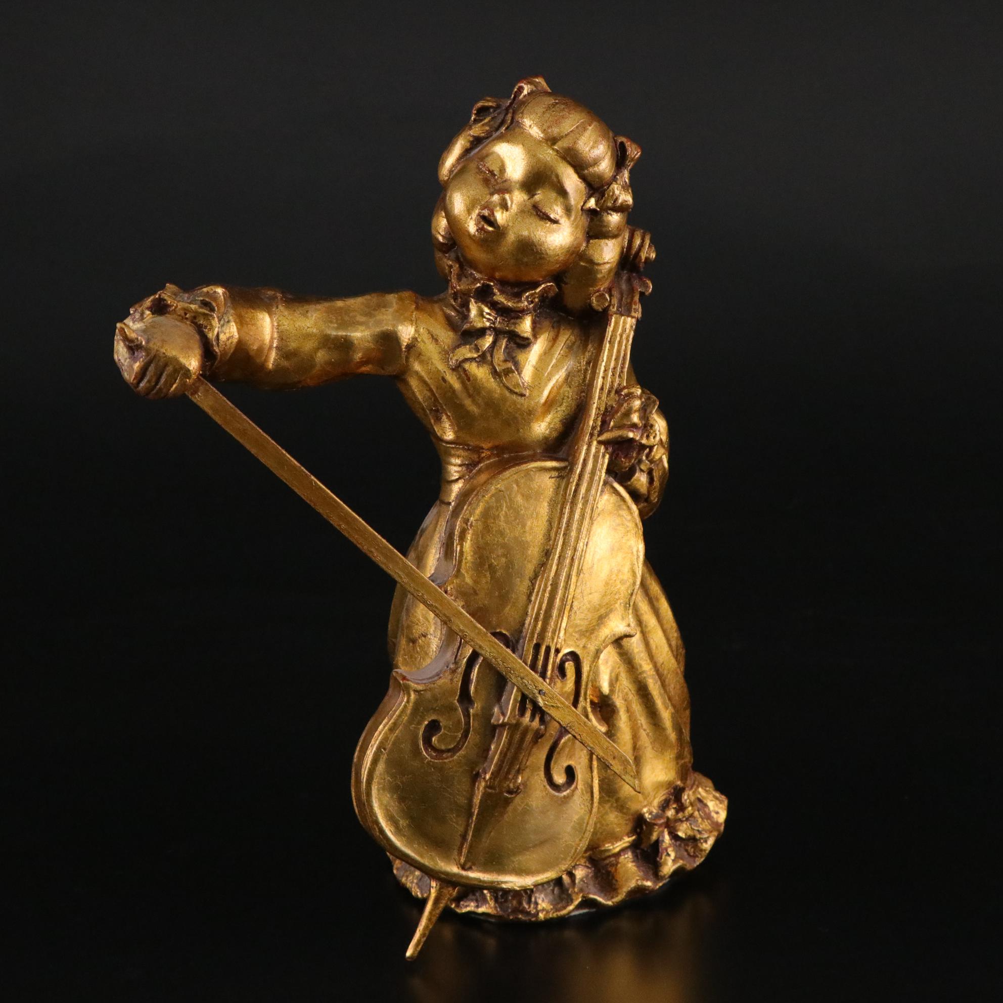 Borghese Gilded Chalkware Sculpture of Girl Playing Cello