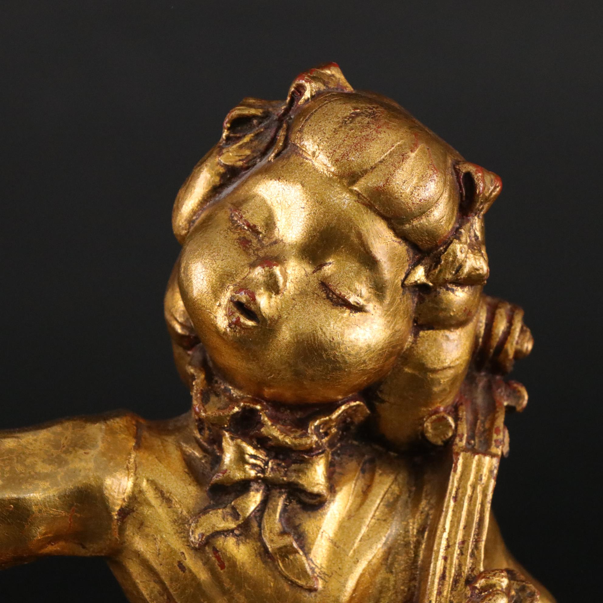 Borghese Gilded Chalkware Sculpture of Girl Playing Cello