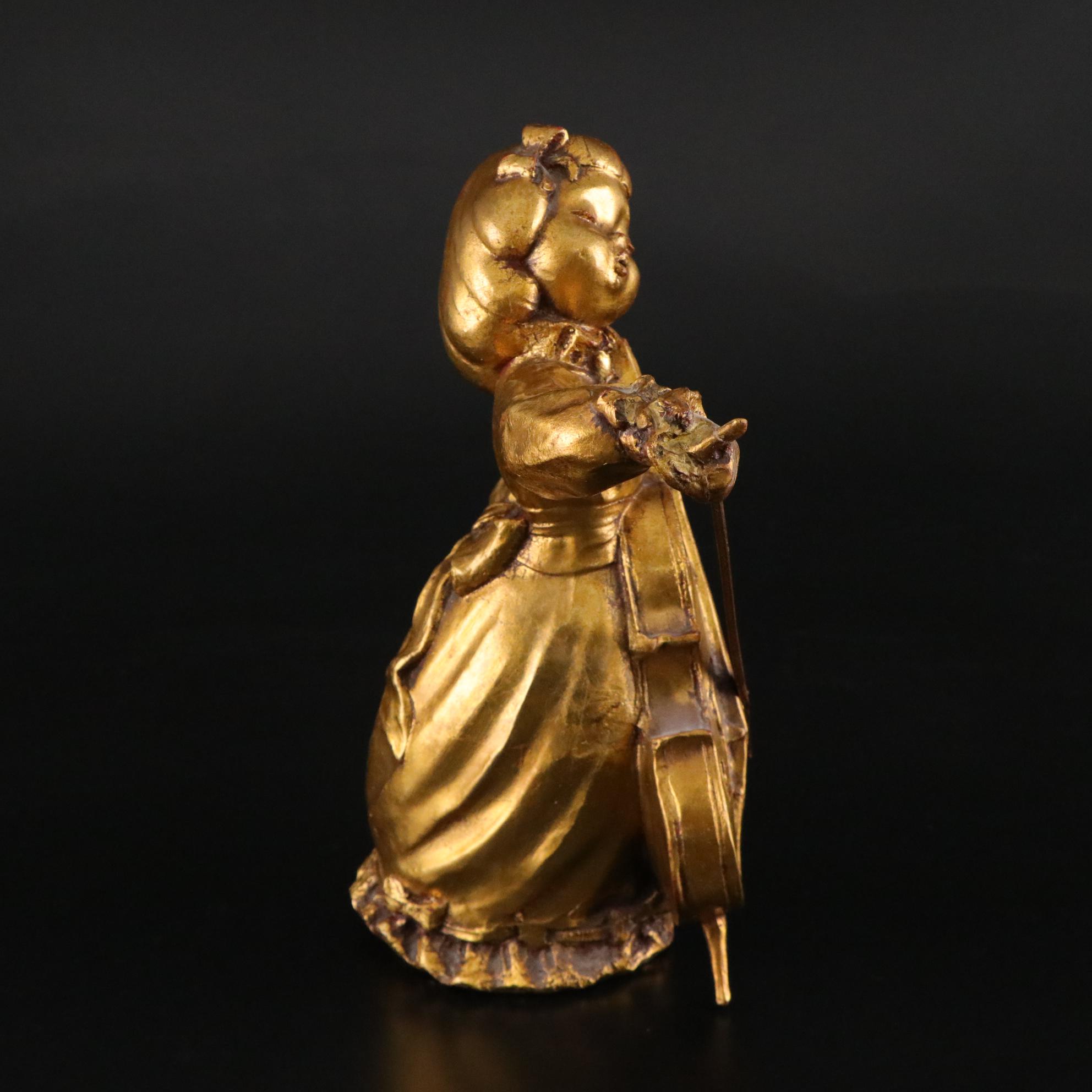 Borghese Gilded Chalkware Sculpture of Girl Playing Cello