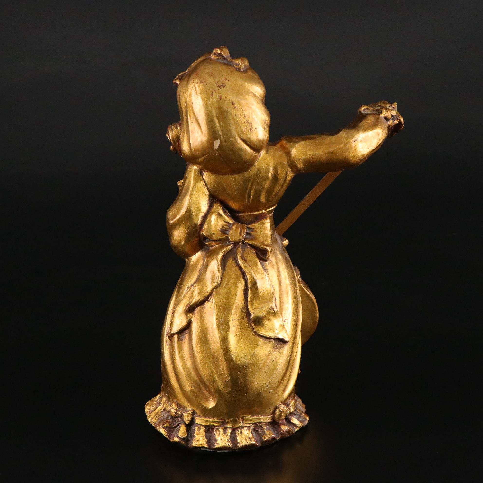 Borghese Gilded Chalkware Sculpture of Girl Playing Cello