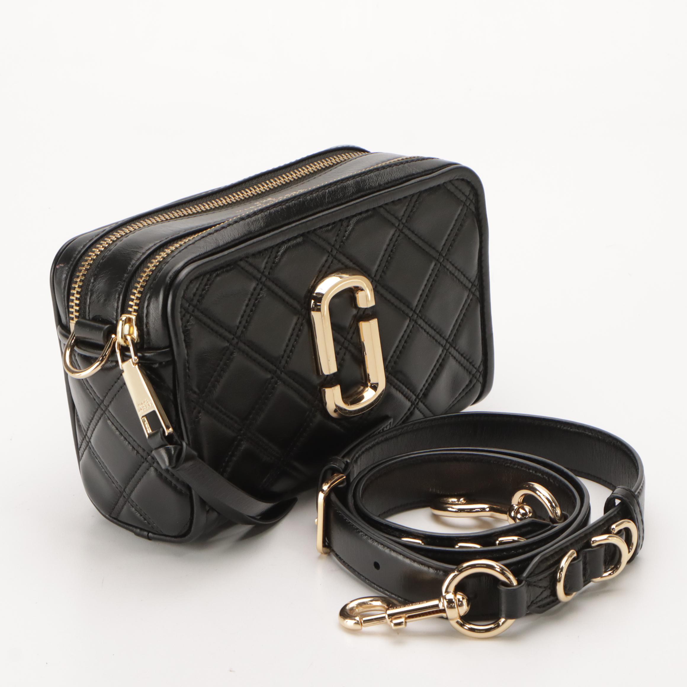 Marc Jacobs Softshot 21 Crossbody Bag in Shiny Black Quilted Lambskin Leather