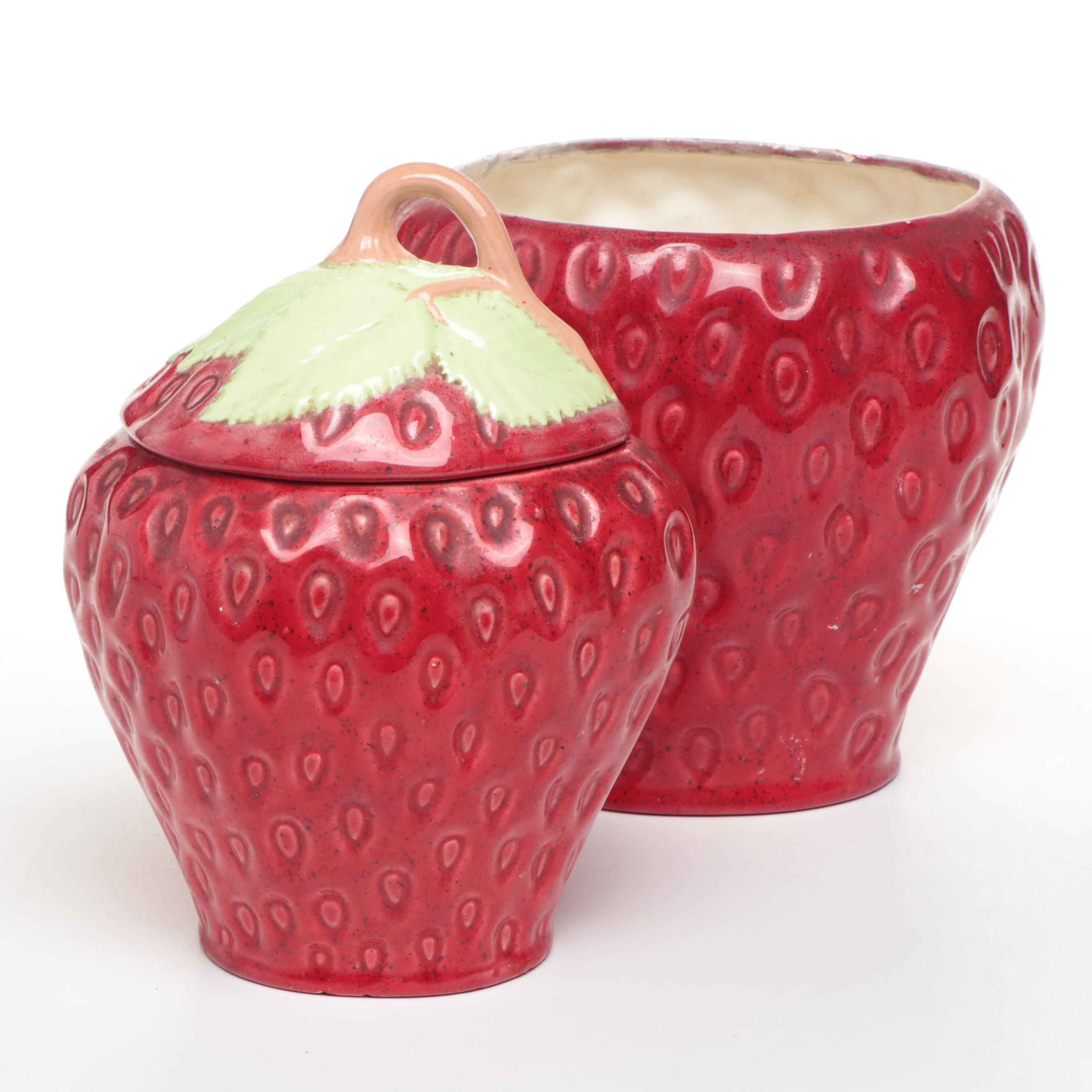 Pair of Ceramic Strawberry Shaped Canisters