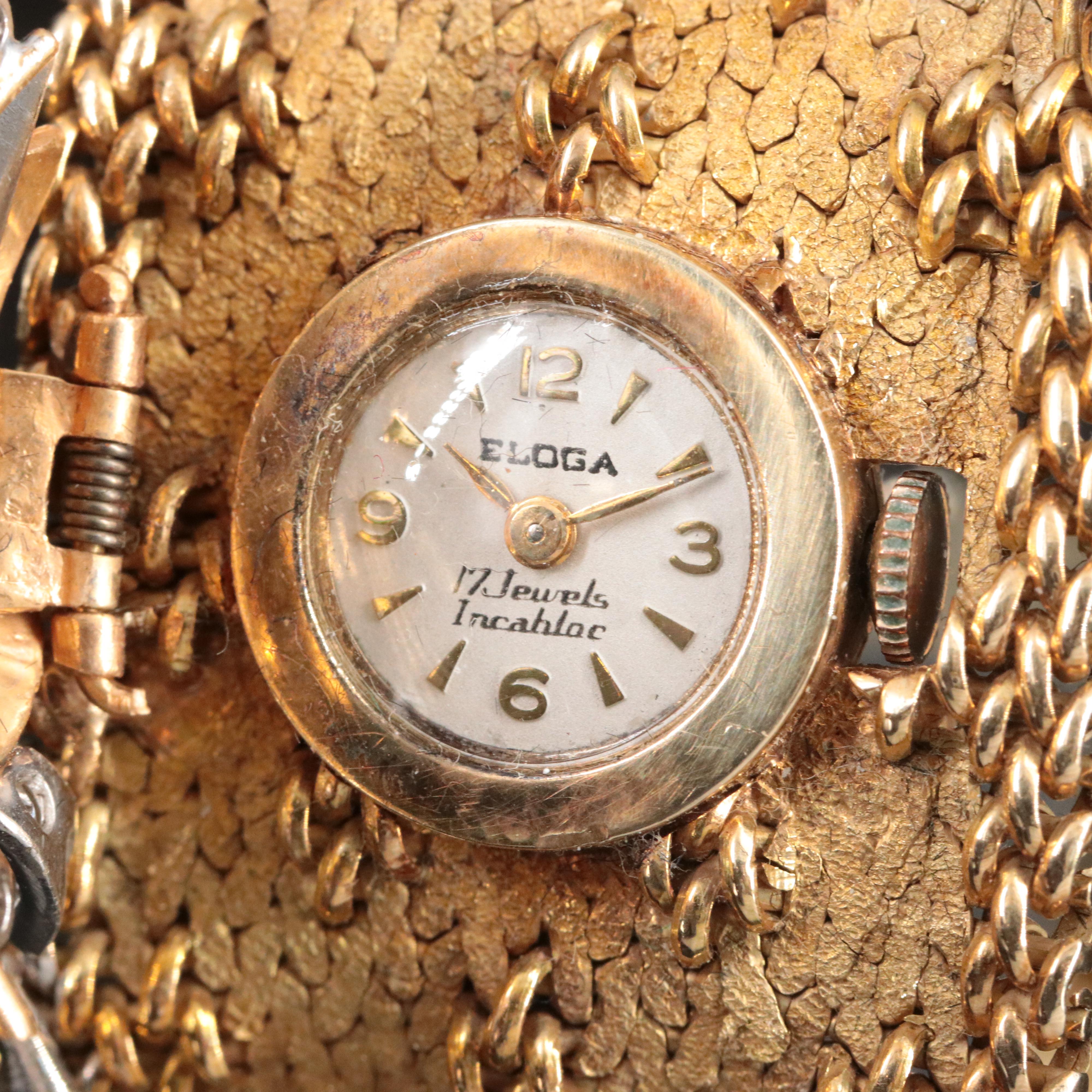 14K Eloga 1.25 CTW Diamond Flourished Dial Cover Wide Woven Band Watch