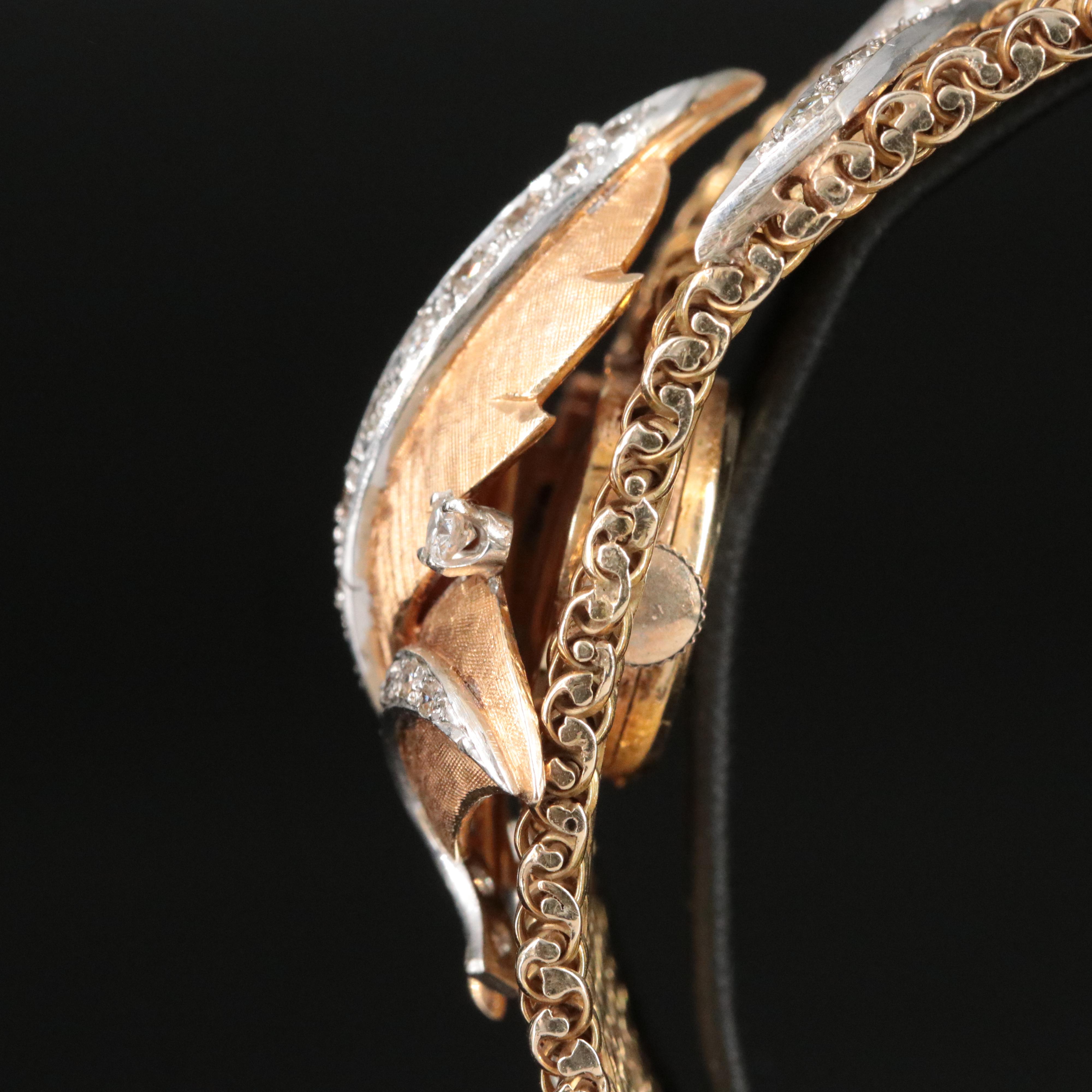 14K Eloga 1.25 CTW Diamond Flourished Dial Cover Wide Woven Band Watch