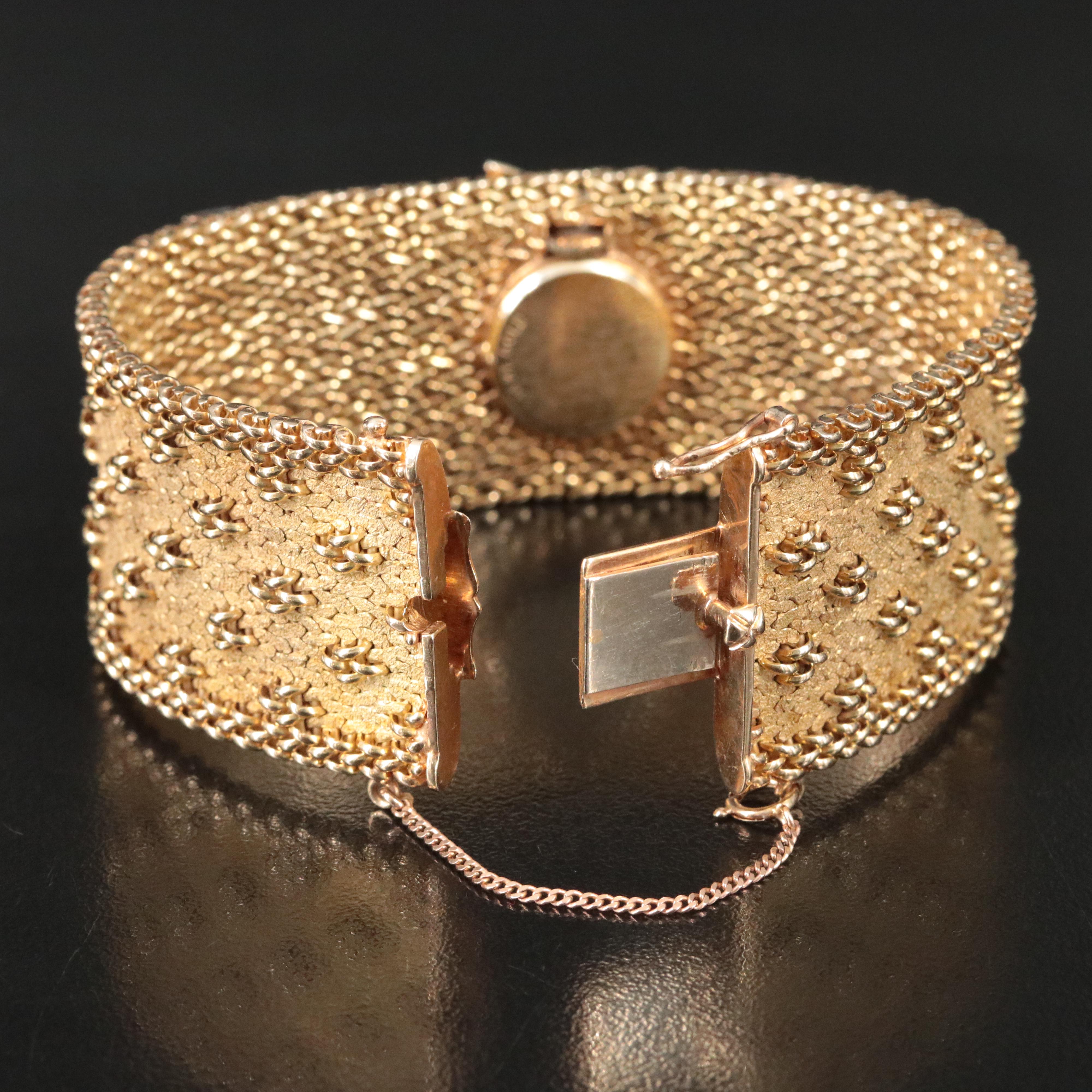 14K Eloga 1.25 CTW Diamond Flourished Dial Cover Wide Woven Band Watch