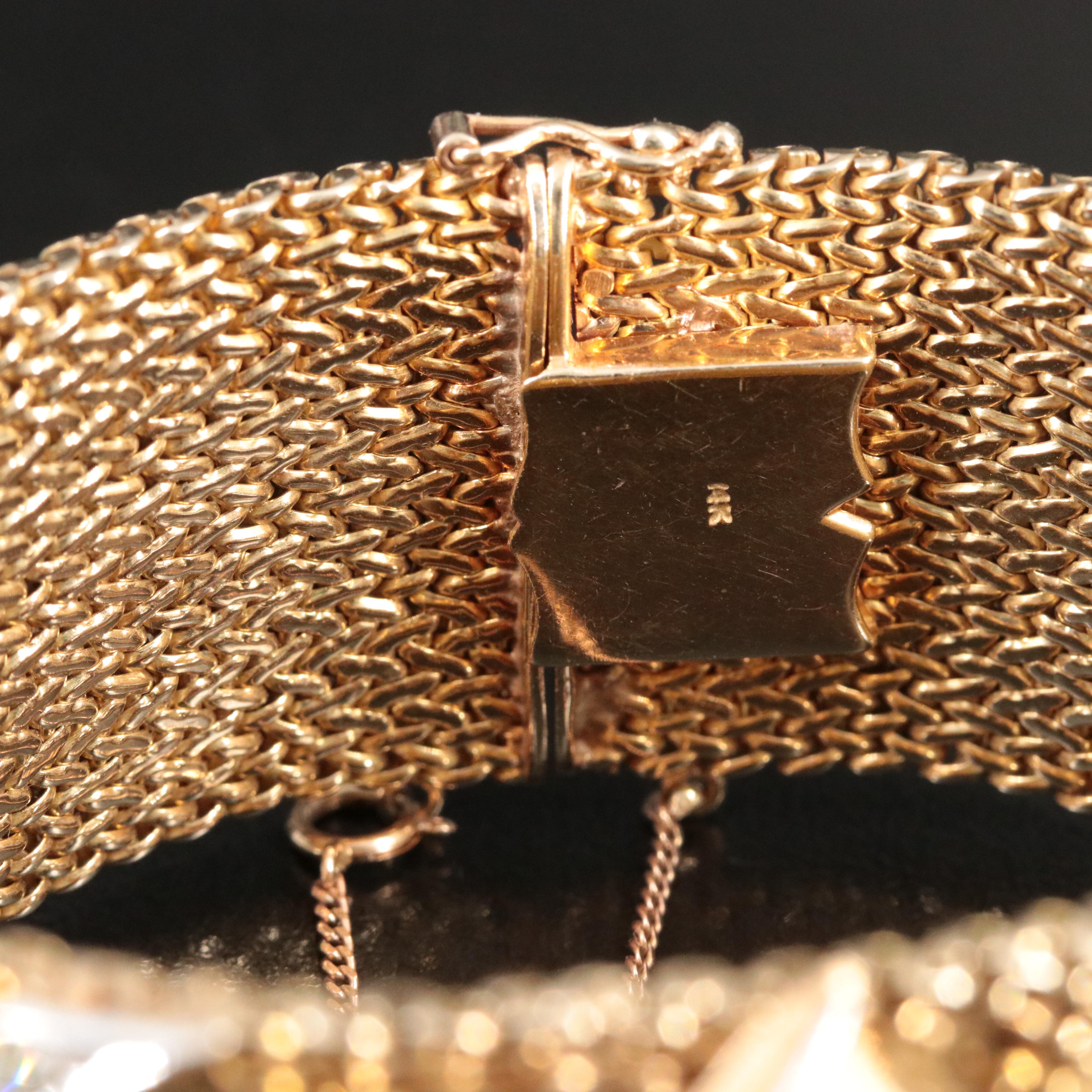 14K Eloga 1.25 CTW Diamond Flourished Dial Cover Wide Woven Band Watch