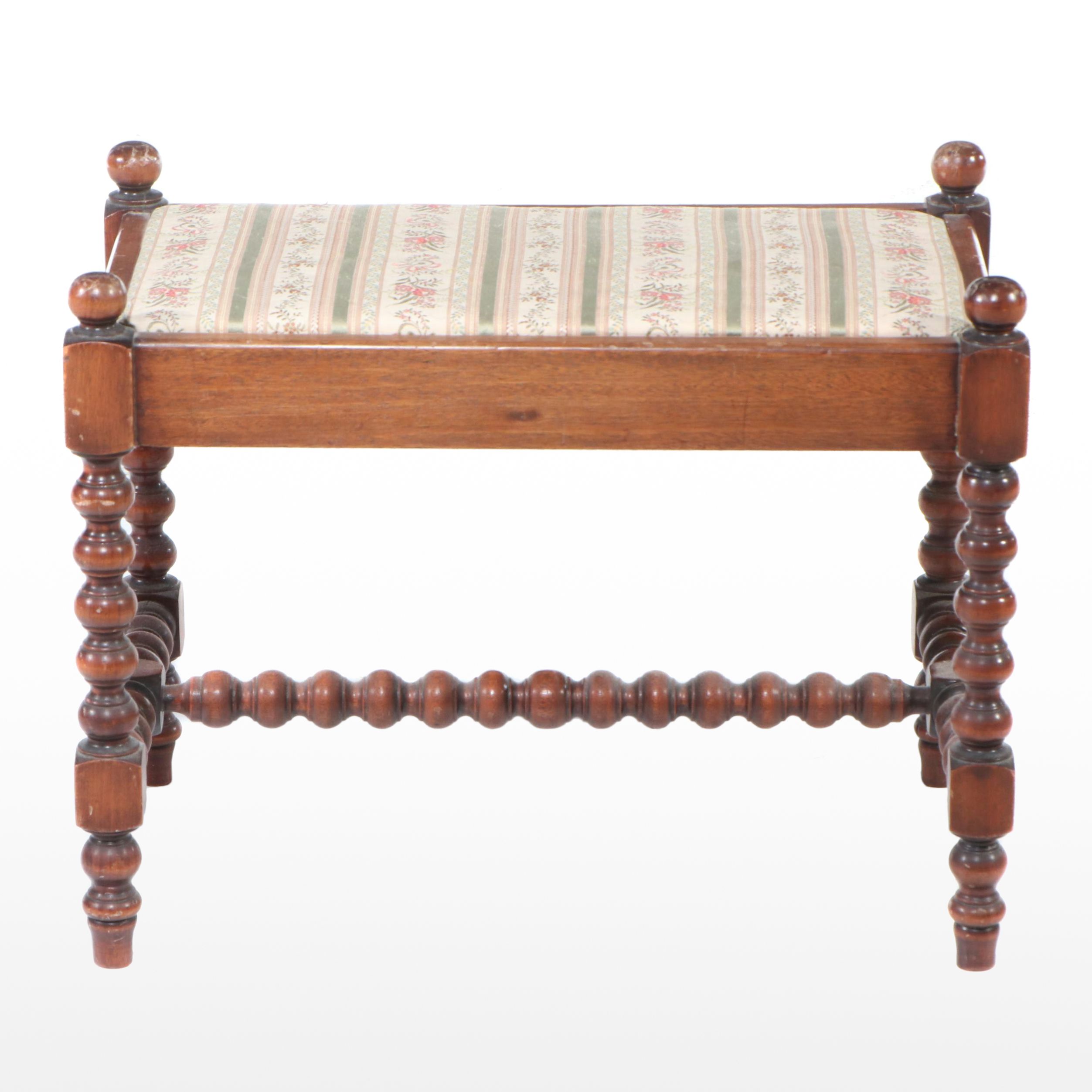 Victorian Style Carved Walnut Bobbin Leg Stool