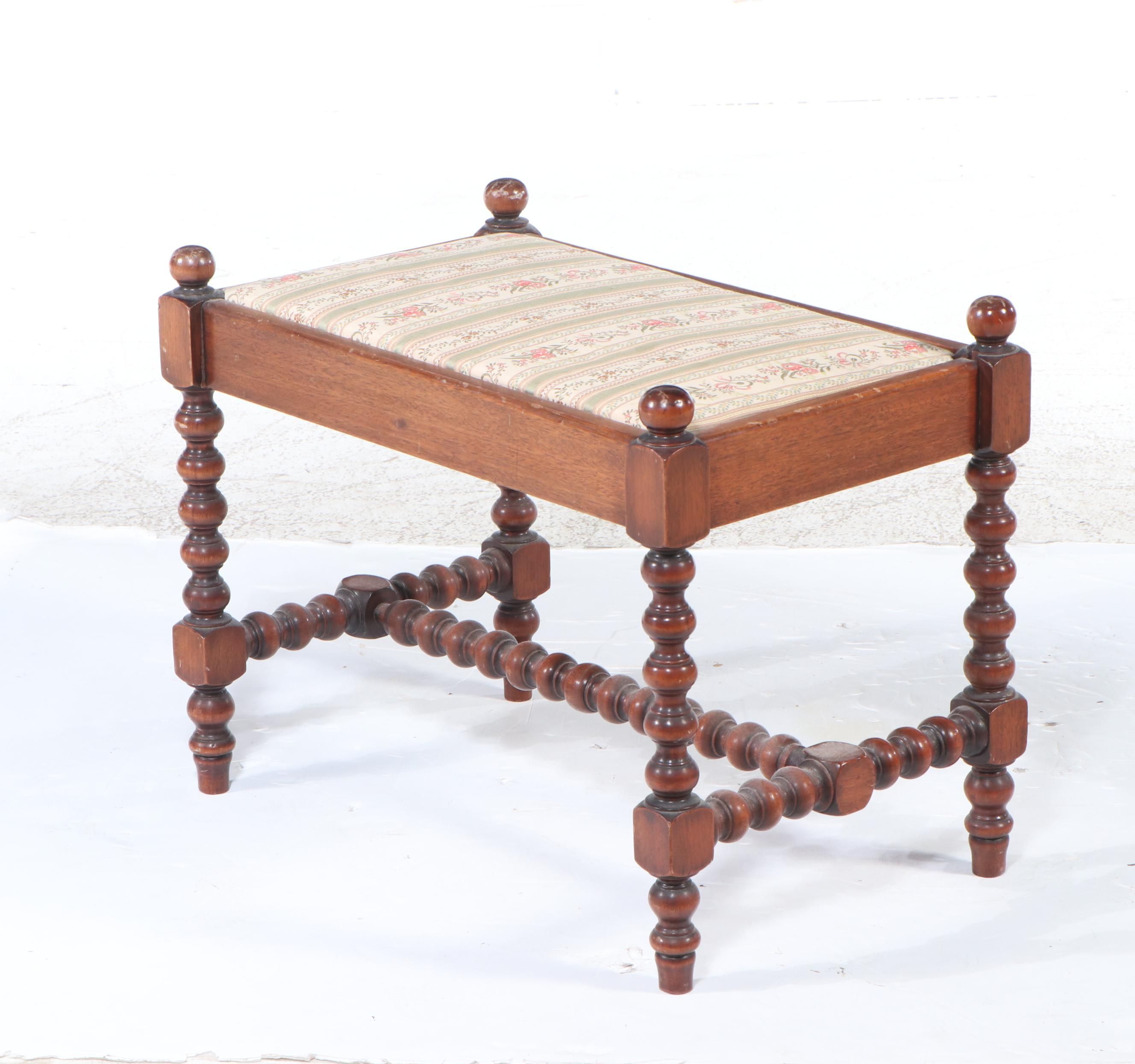 Victorian Style Carved Walnut Bobbin Leg Stool