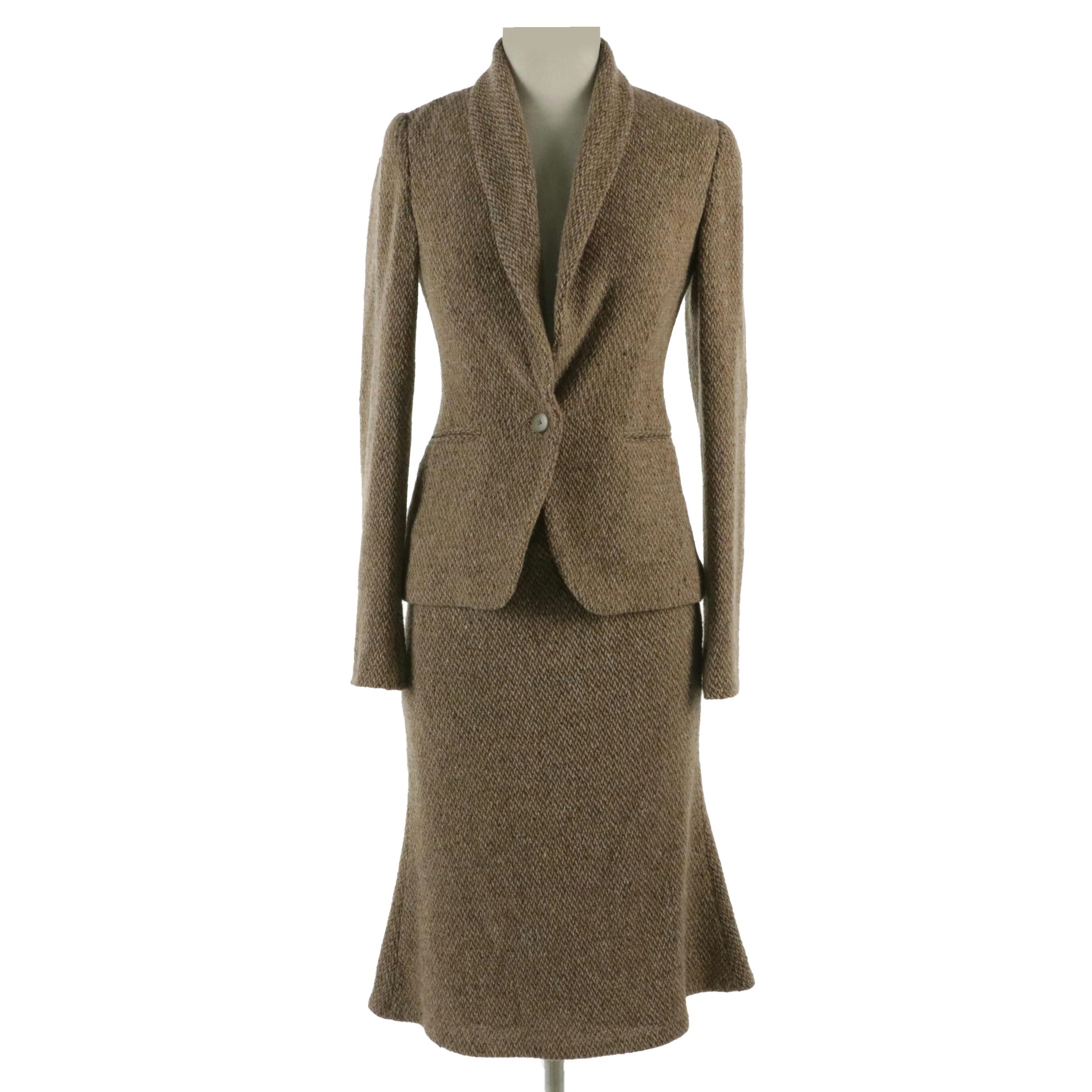 Ralph Lauren Wool Blend Two-Piece Midi Skirt Suit Set