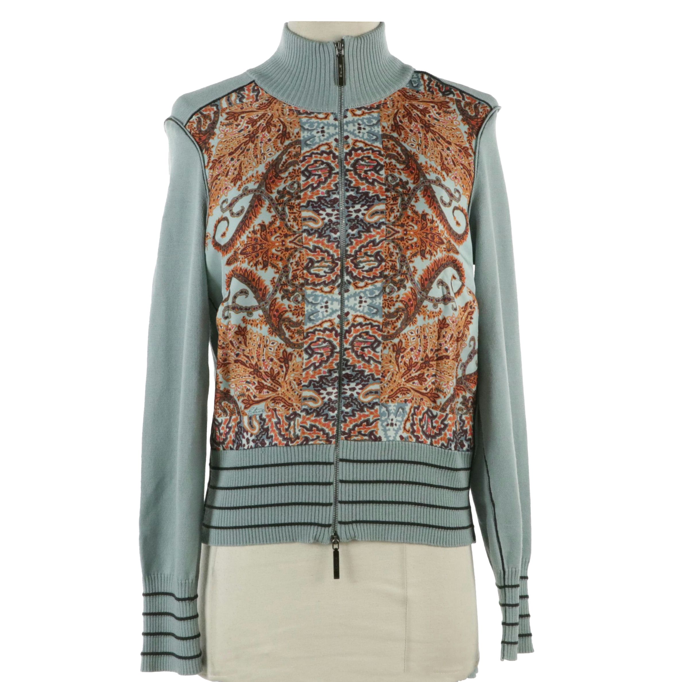 ETRO Printed Silk and Wool Knit Zip Jacket
