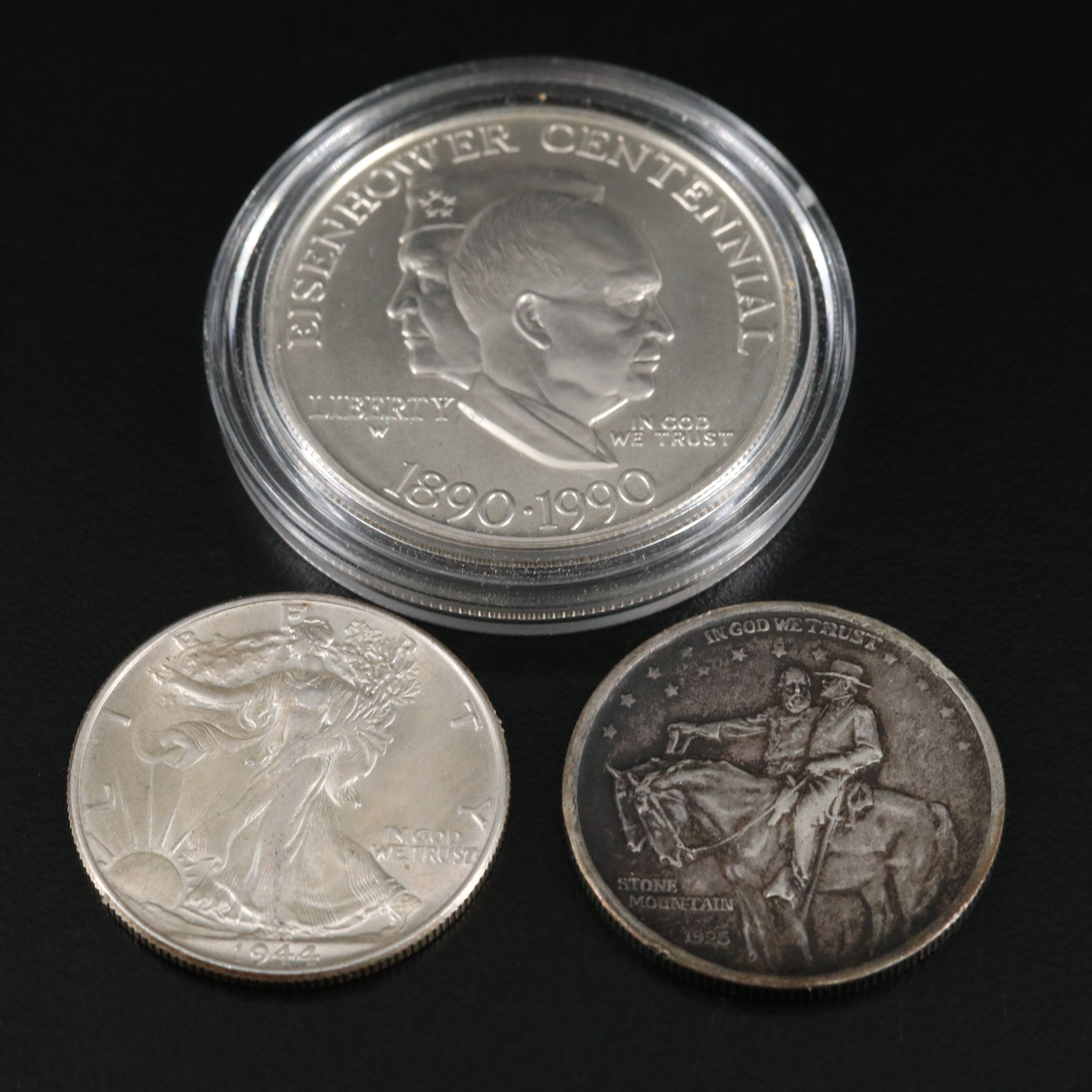 Three Silver United States Coins With Stone Mountain Commemorative