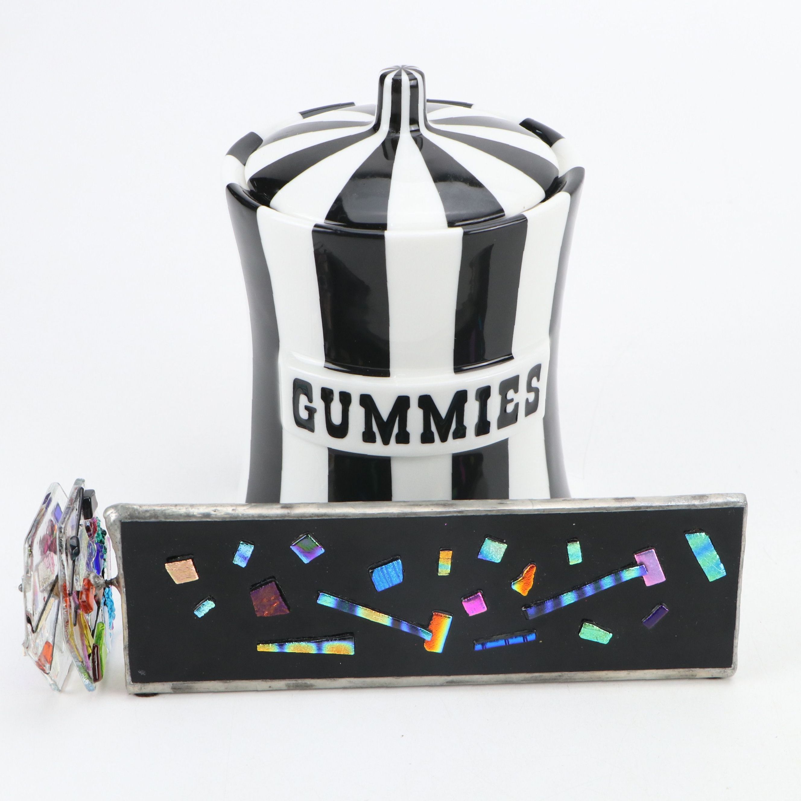 Jonathan Adler "Gummies" Ceramic Candy Jar with Metal and Plastic Kaleidoscope