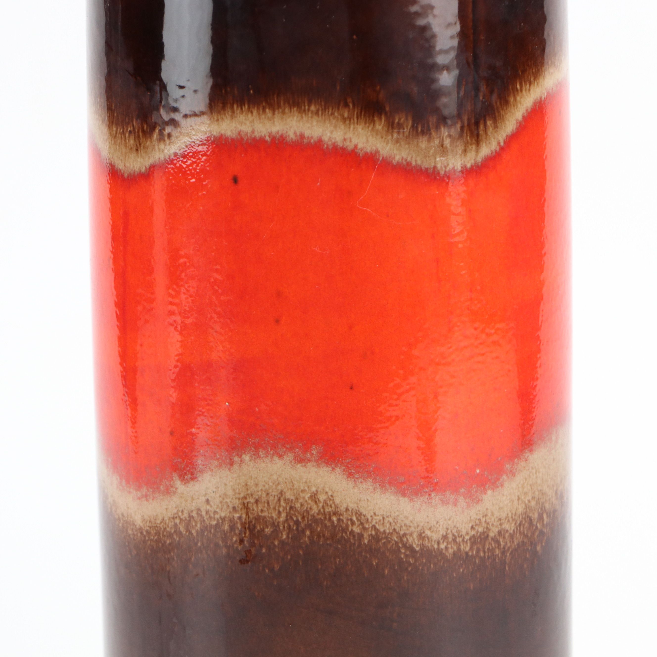 West German Fat Lava Style Red and Brown Ceramic Cylindrical Vase