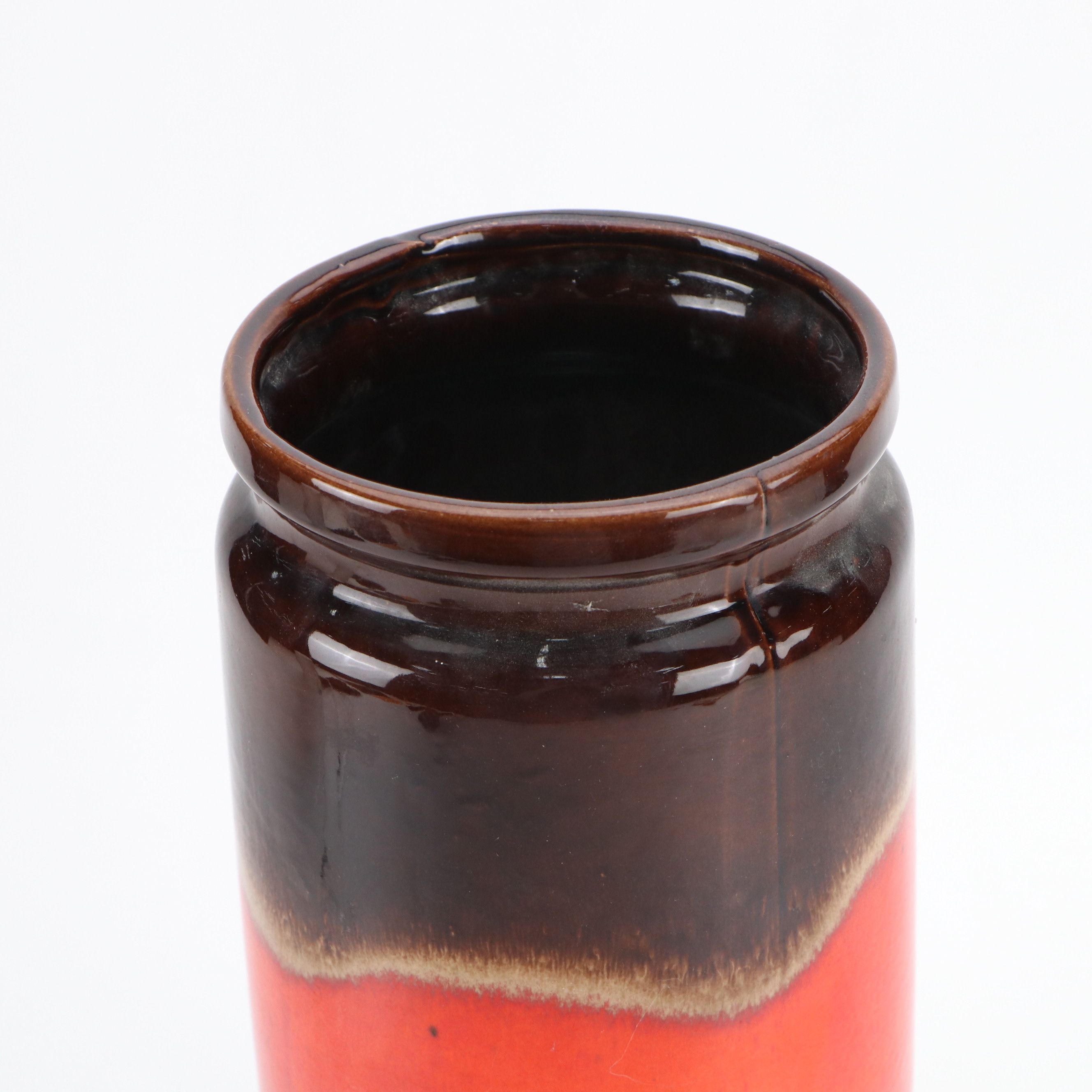 West German Fat Lava Style Red and Brown Ceramic Cylindrical Vase