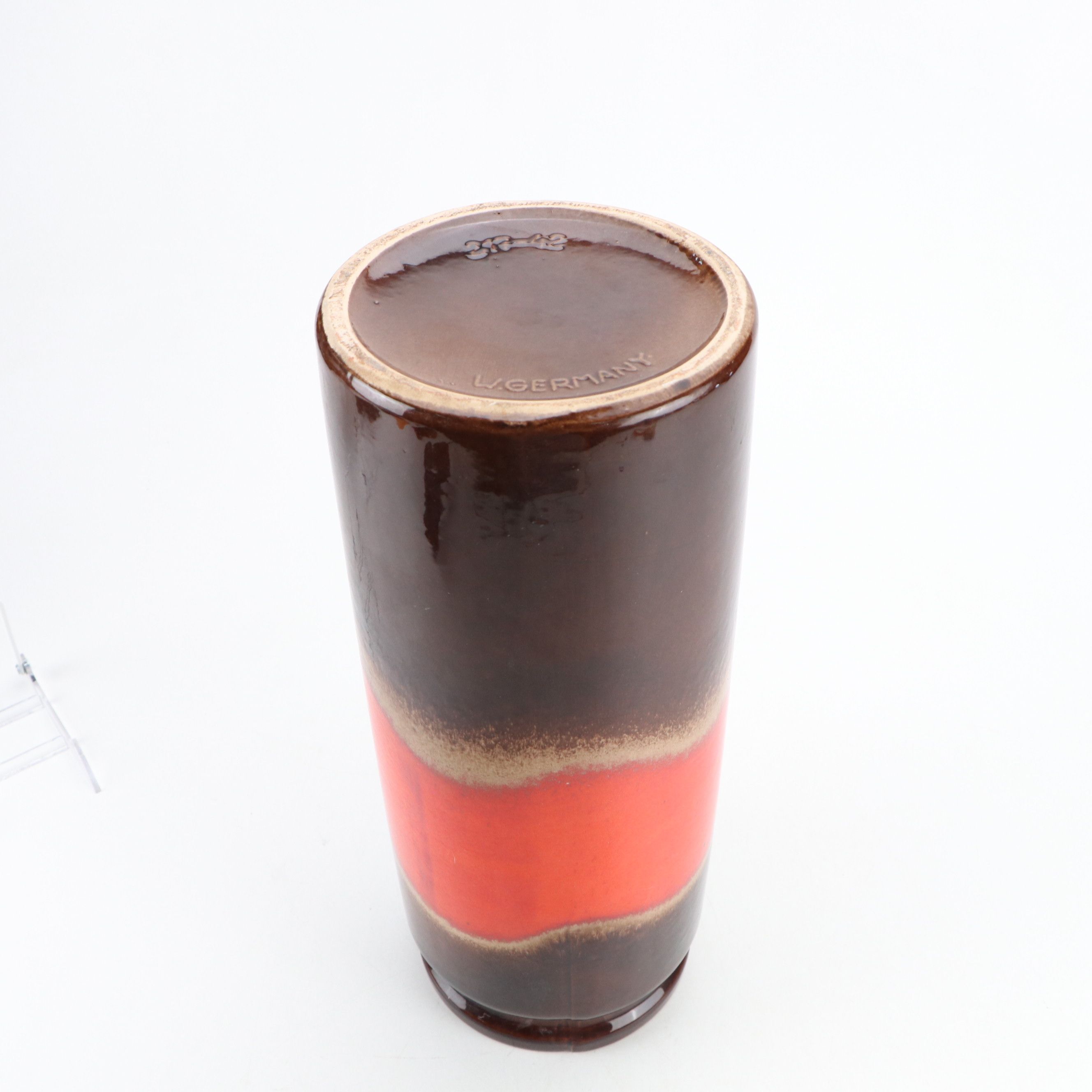 West German Fat Lava Style Red and Brown Ceramic Cylindrical Vase